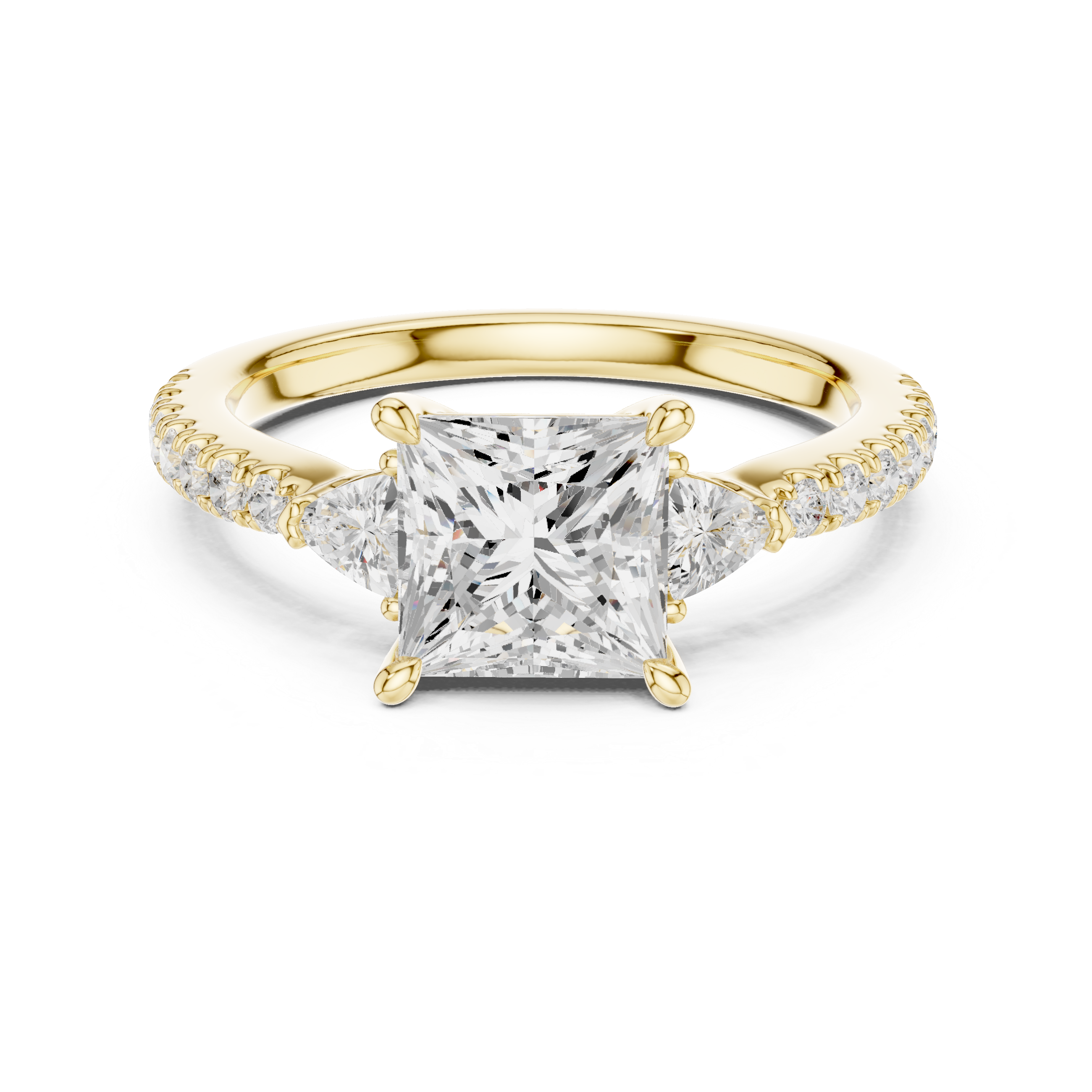 Princess Cut Three-Stone Diamond Ring with Pavé Band