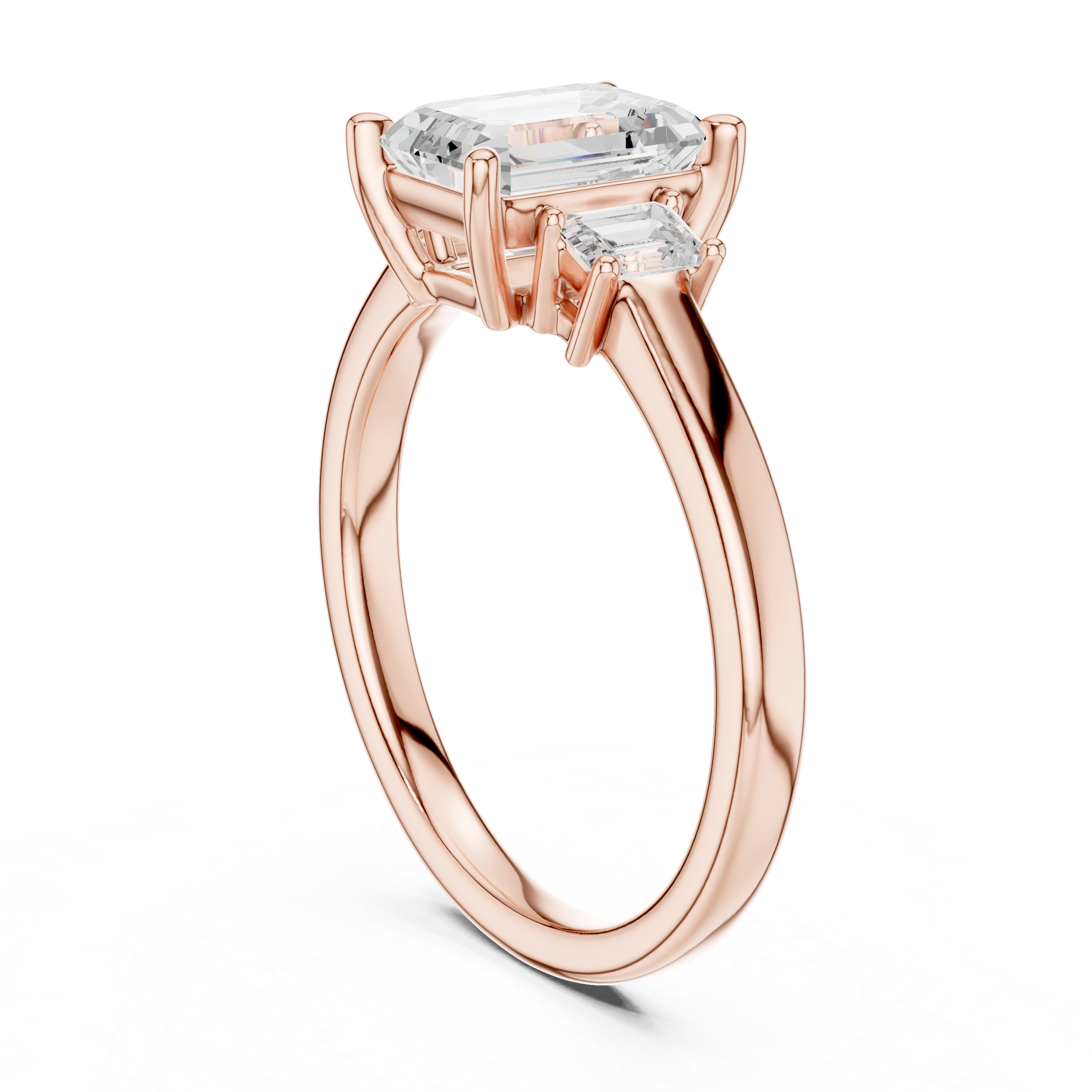 Emerald Cut Diamond Three-Stone Engagement Ring with Matching Side Stones