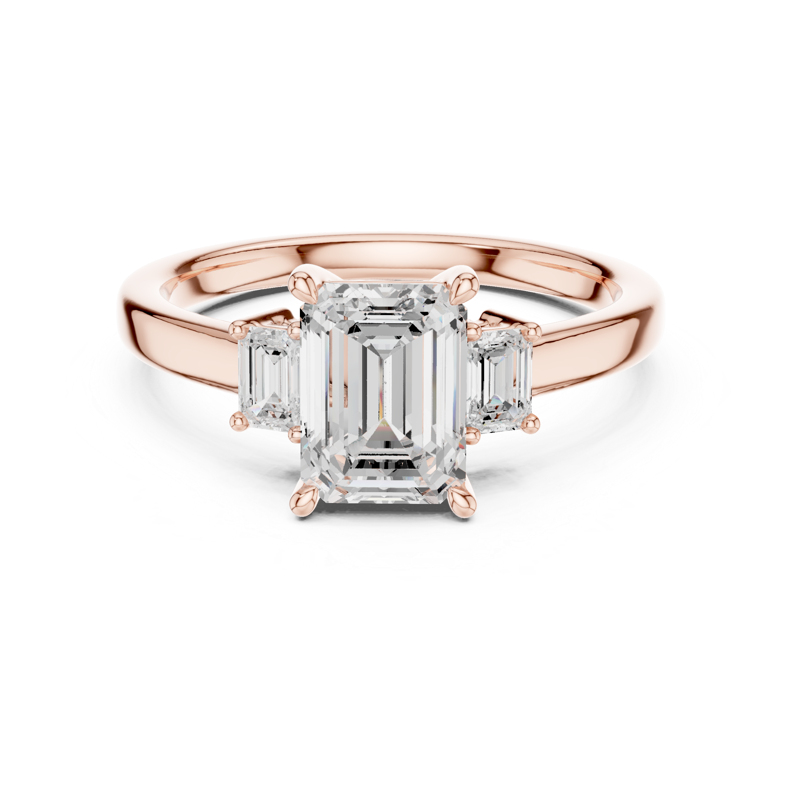Emerald Cut Diamond Three-Stone Engagement Ring with Matching Side Stones