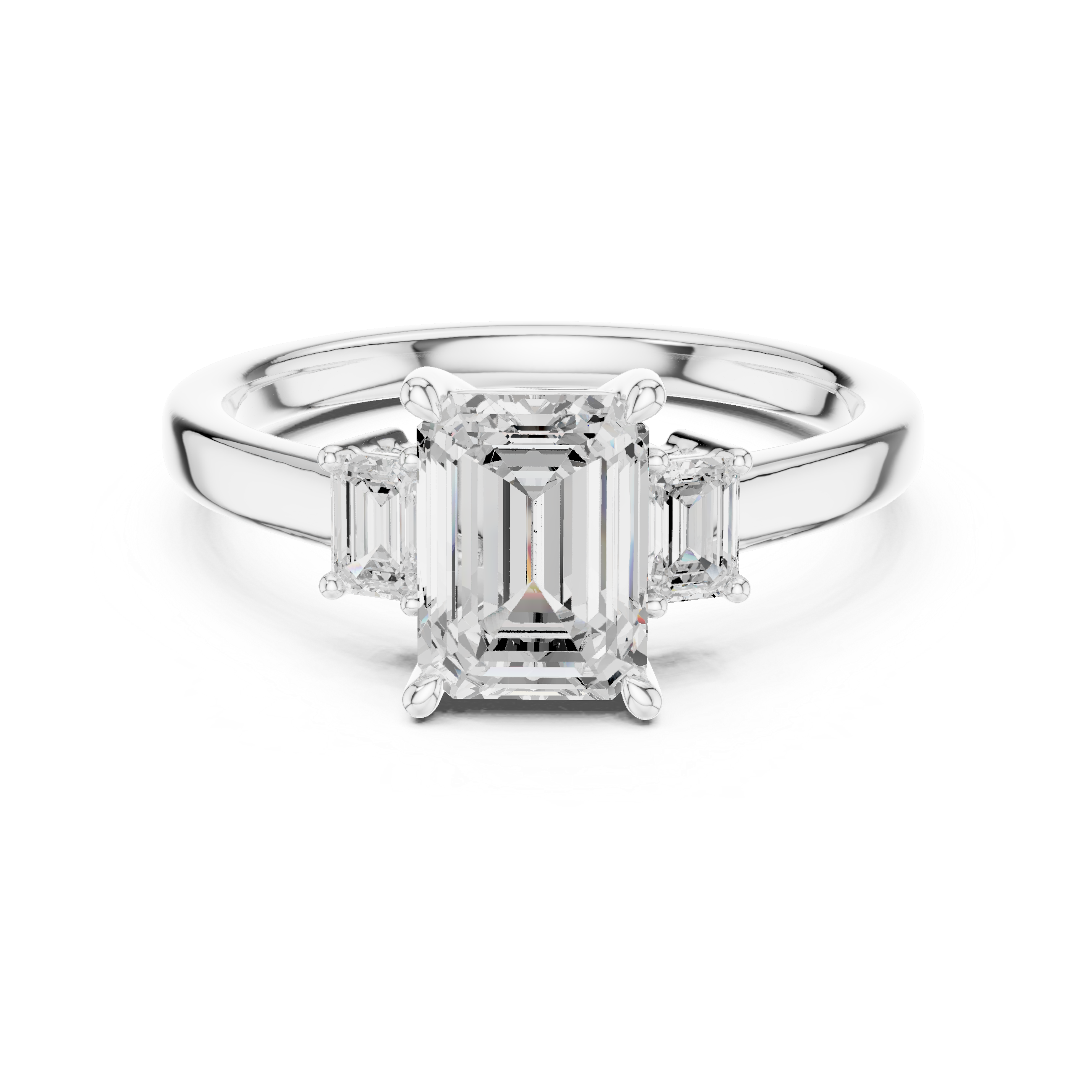 Emerald Cut Diamond Three-Stone Engagement Ring with Matching Side Stones