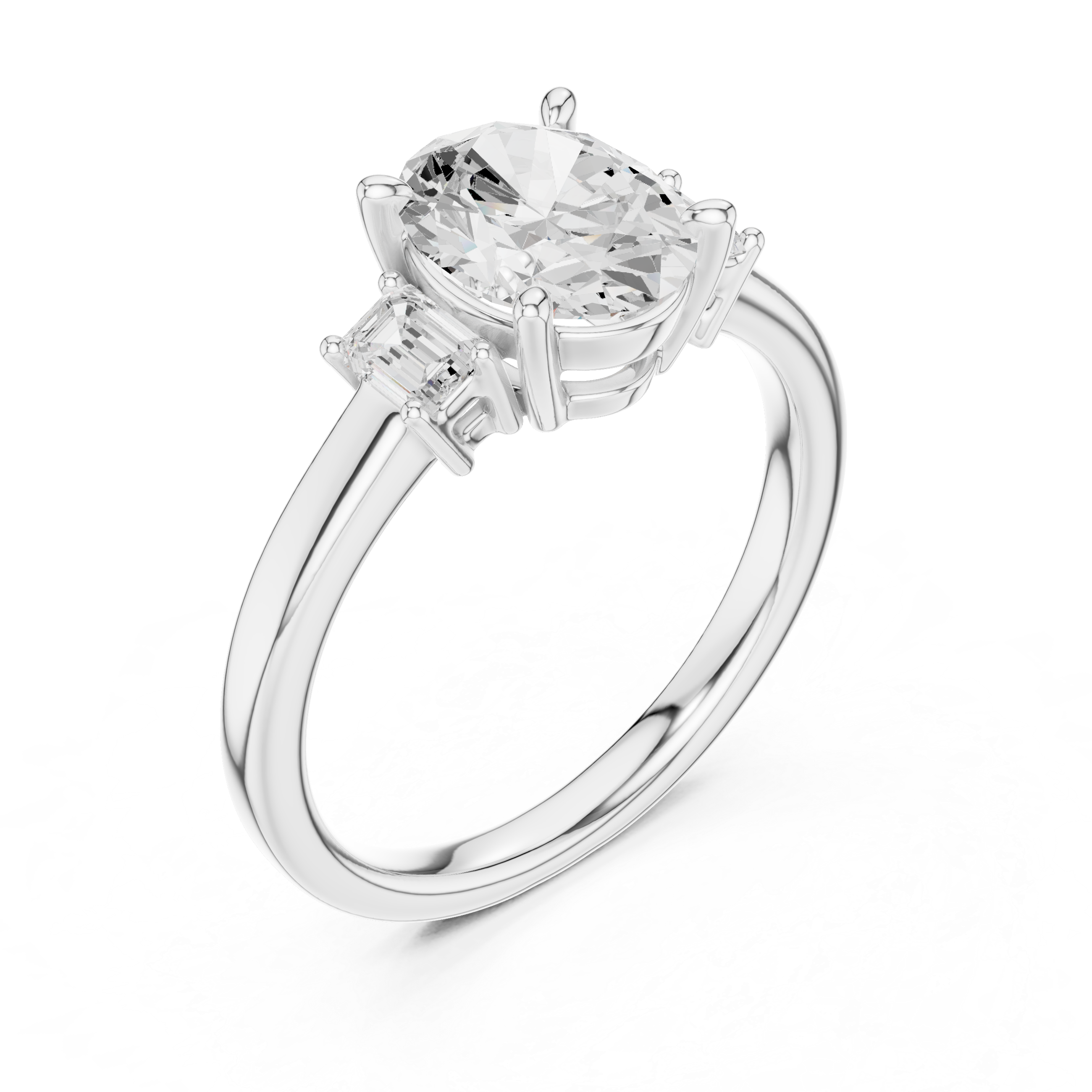 Oval Cut Diamond Three-Stone Engagement Ring with Emerald Side Stones