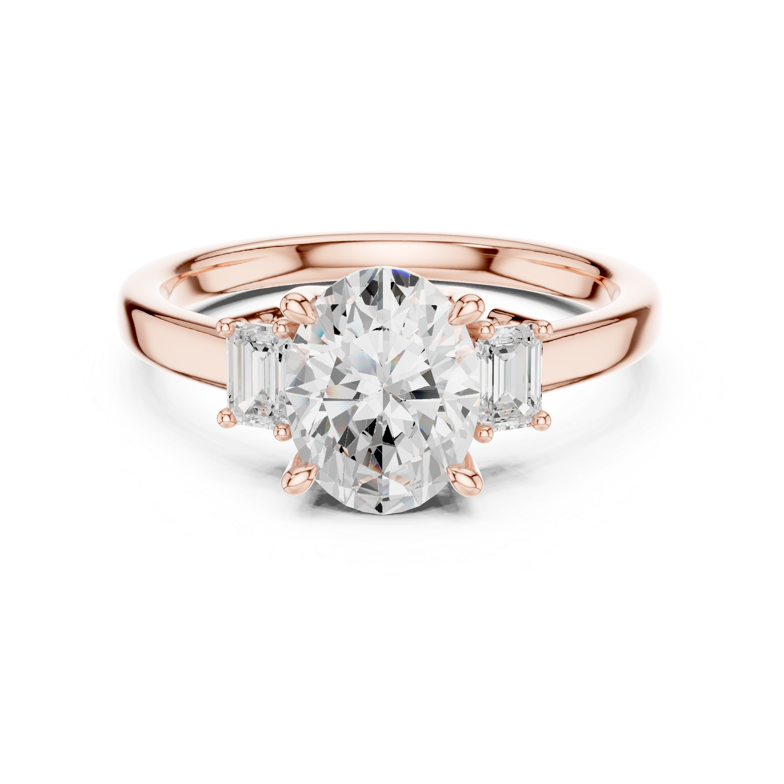 Oval Cut Diamond Three-Stone Engagement Ring with Emerald Side Stones