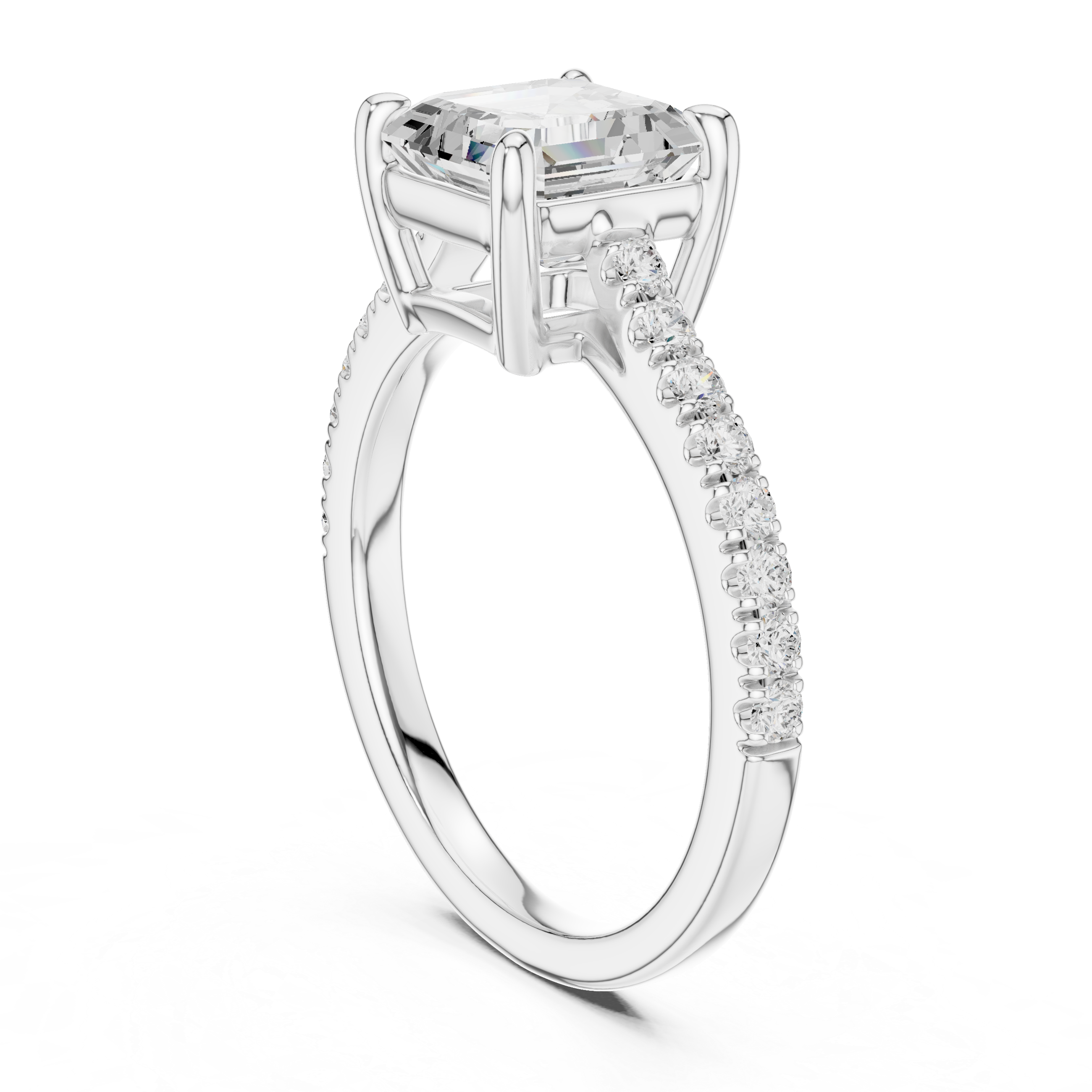 Asscher Cut Diamond Solitaire Ring with Pavé Band