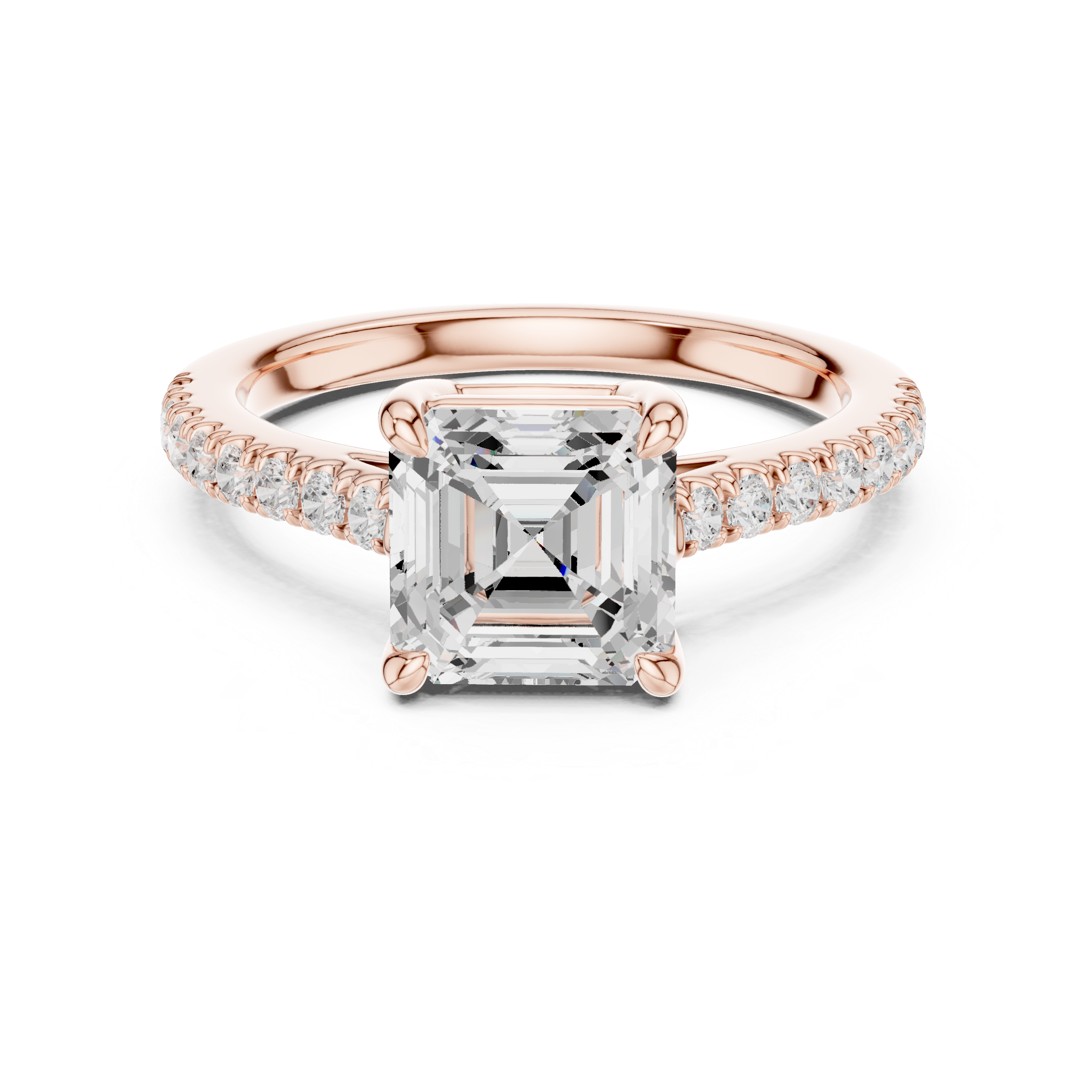 Asscher Cut Diamond Solitaire Ring with Pavé Band