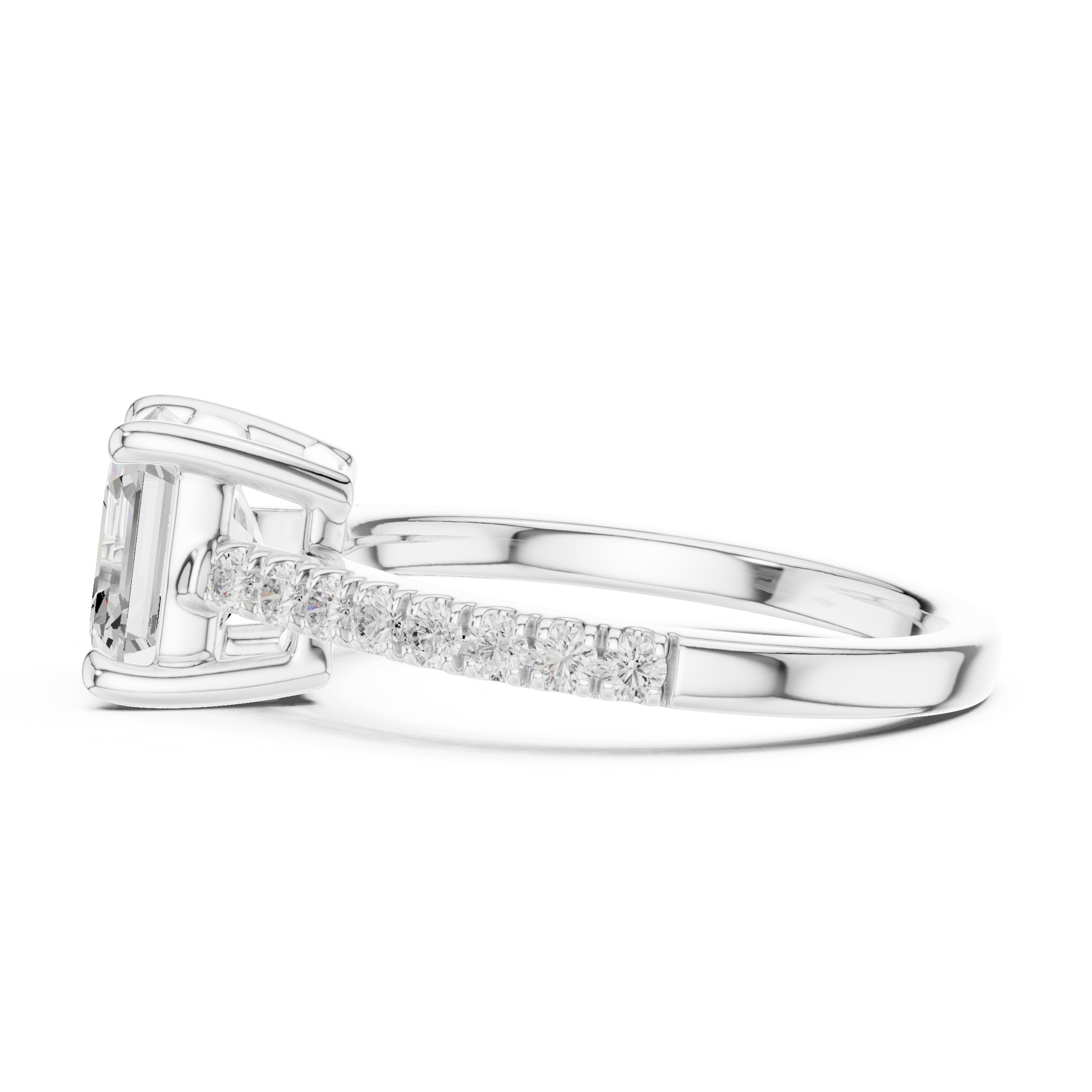 Asscher Cut Diamond Solitaire Ring with Pavé Band