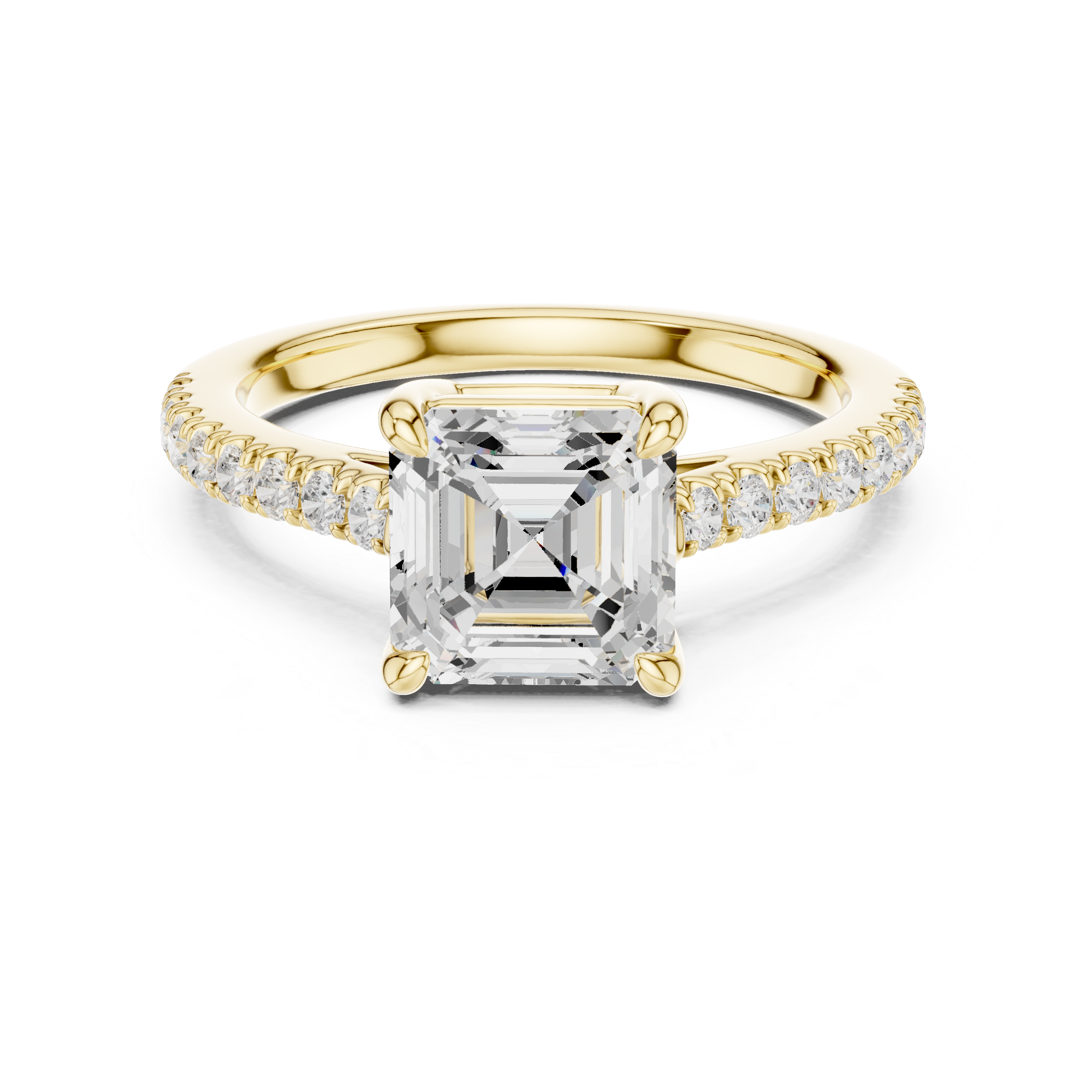 Asscher Cut Diamond Solitaire Ring with Pavé Band