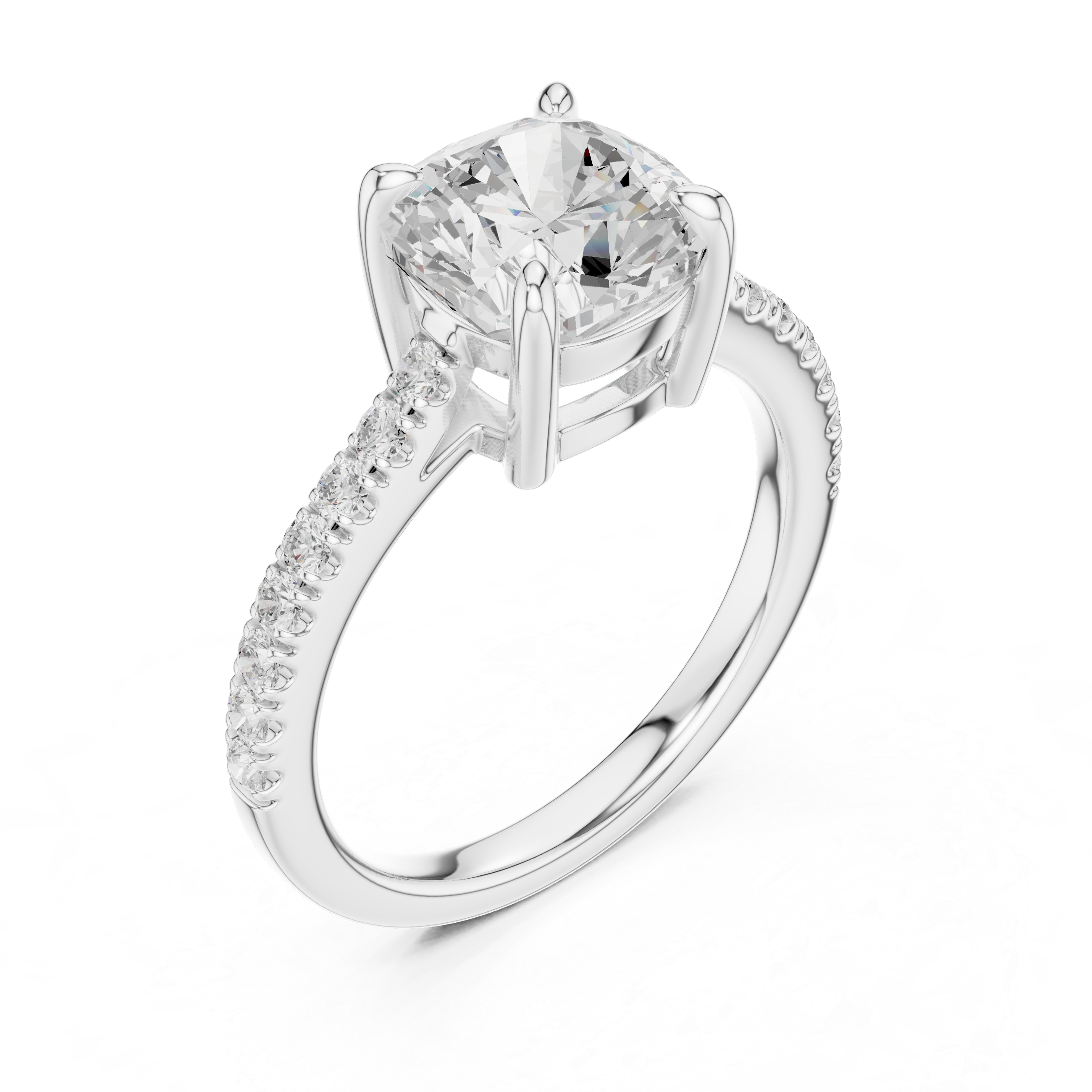 Cushion Cut Diamond Solitaire Ring with Pavé Band