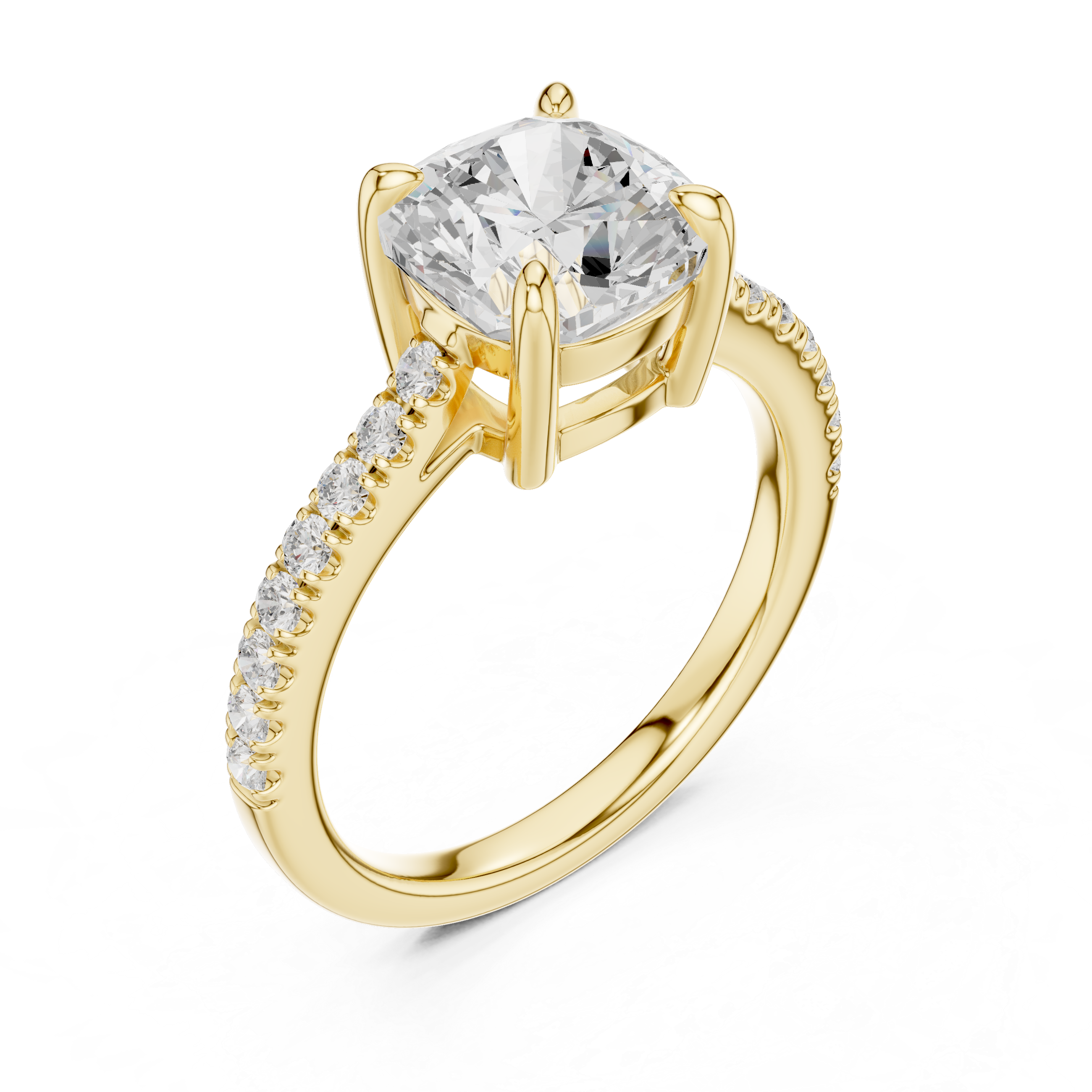 Cushion Cut Diamond Solitaire Ring with Pavé Band