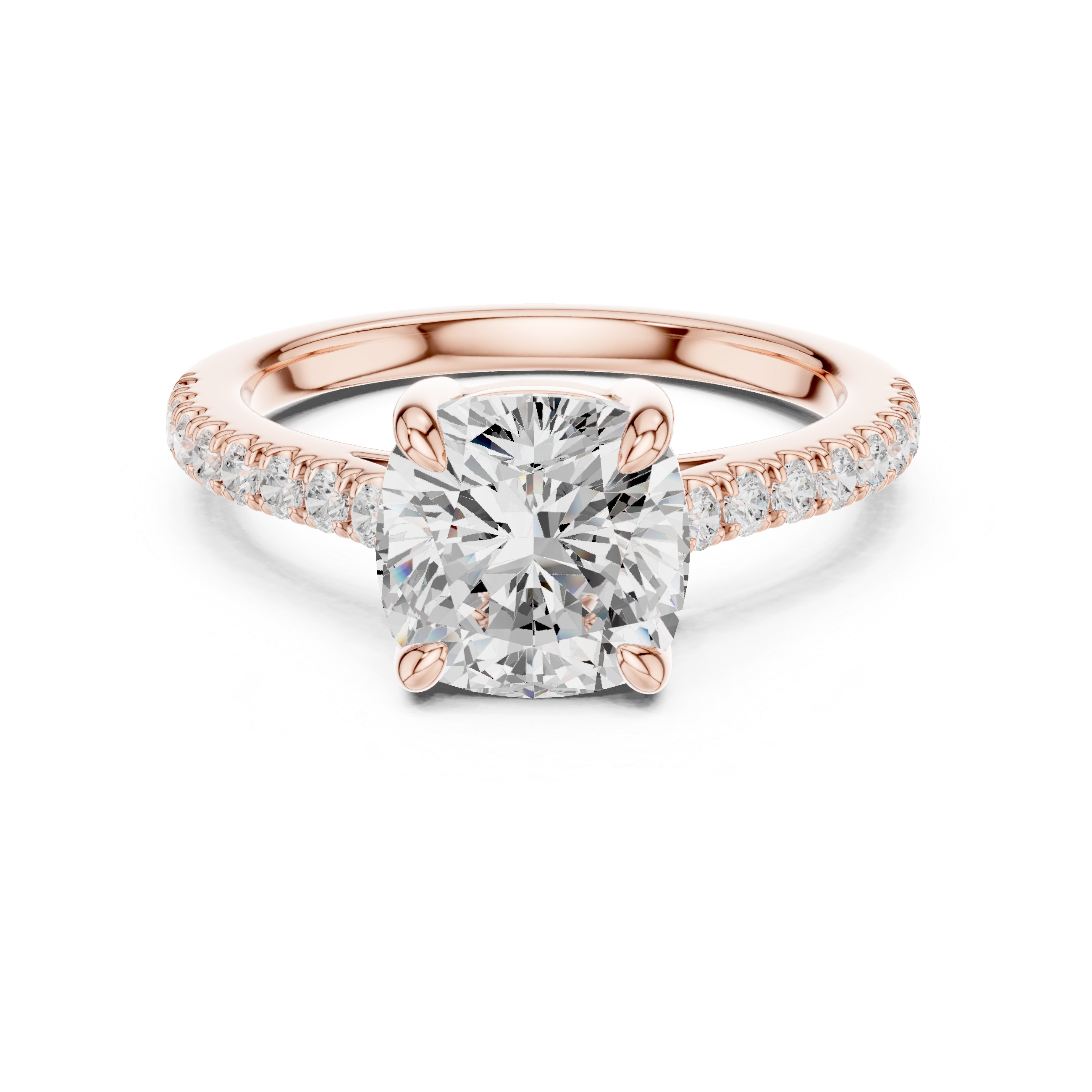 Cushion Cut Diamond Solitaire Ring with Pavé Band