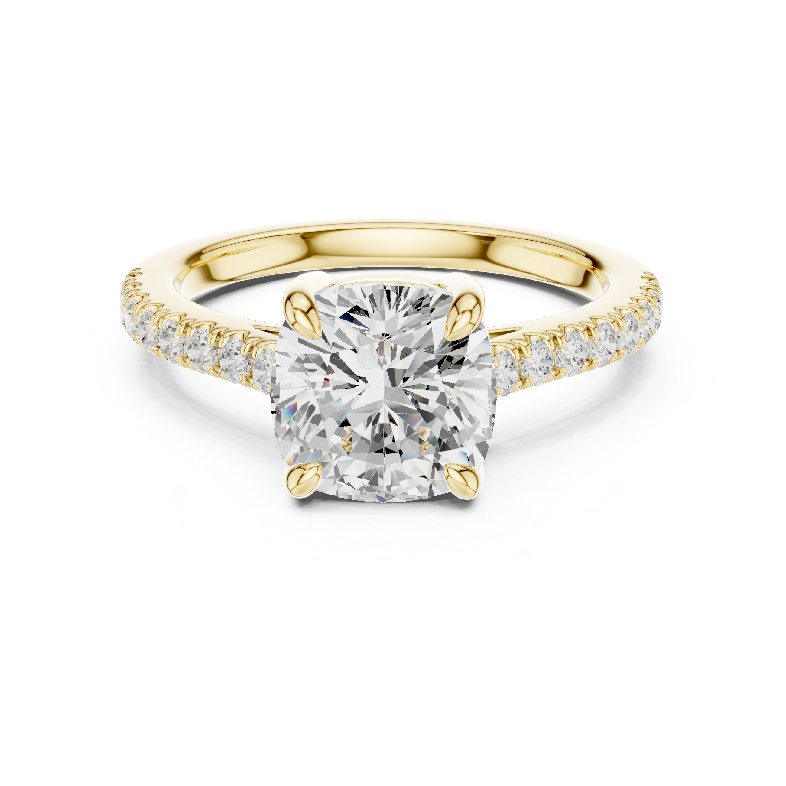 Cushion Cut Diamond Solitaire Ring with Pavé Band
