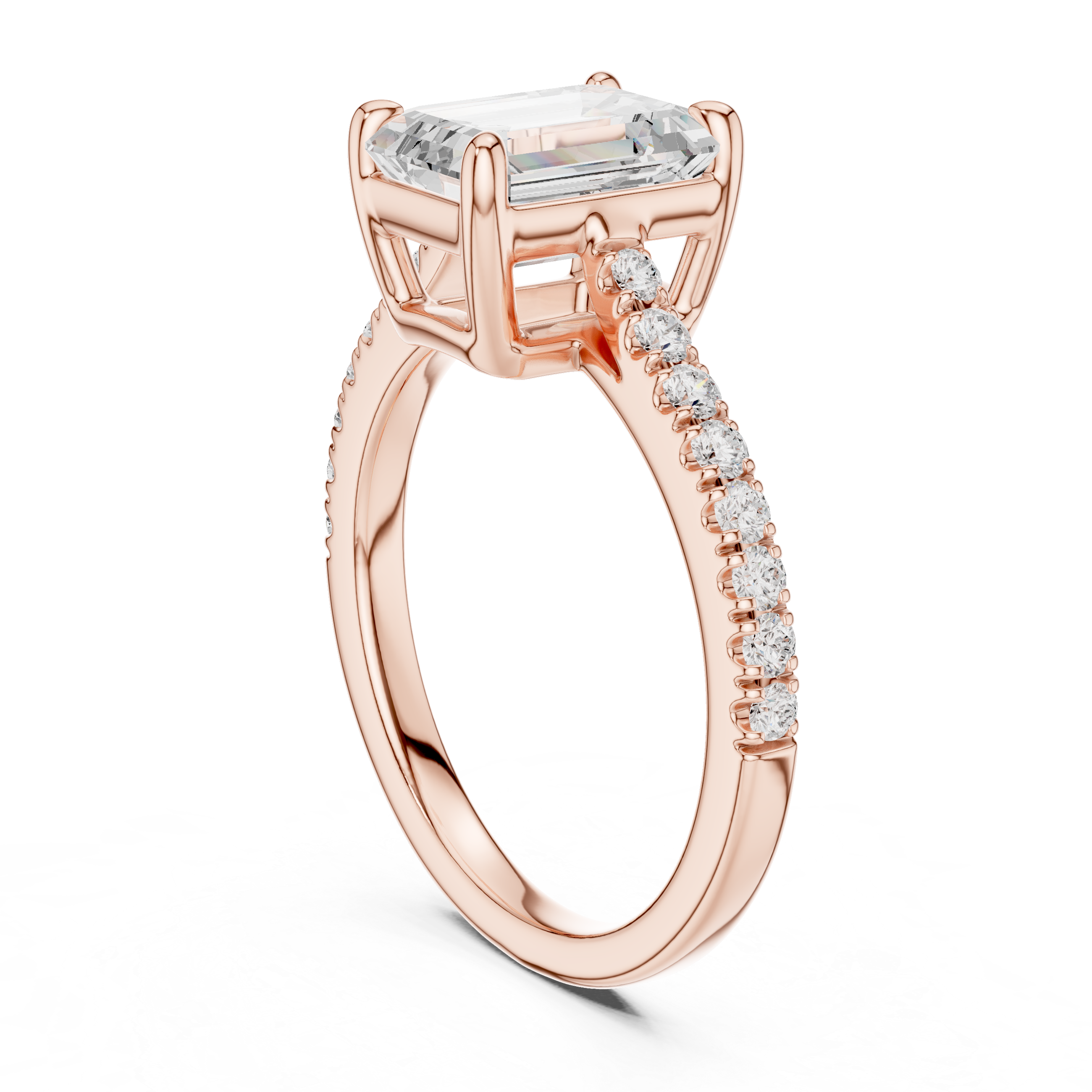 Emerald Cut Diamond Solitaire Ring with Pavé Band