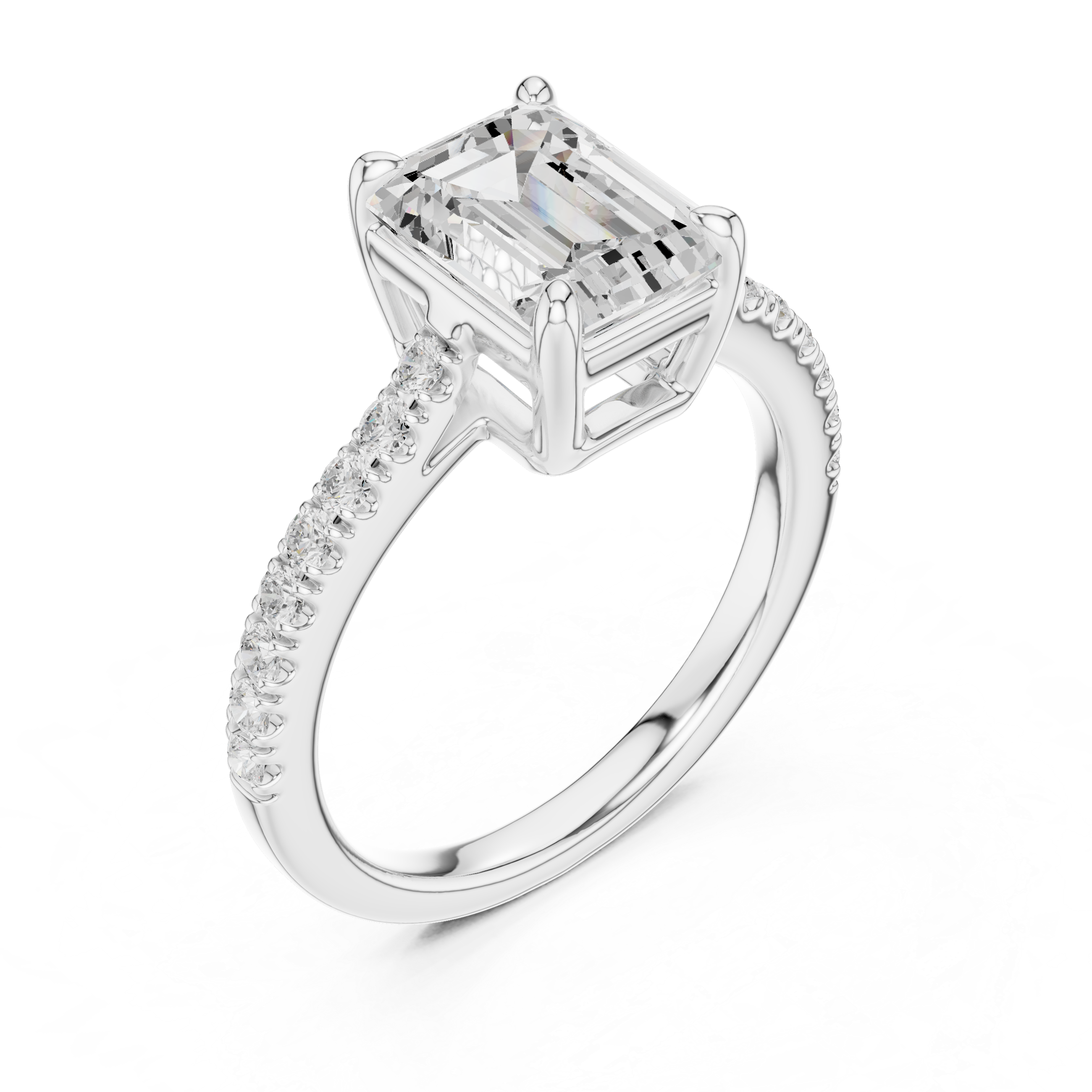 Emerald Cut Diamond Solitaire Ring with Pavé Band