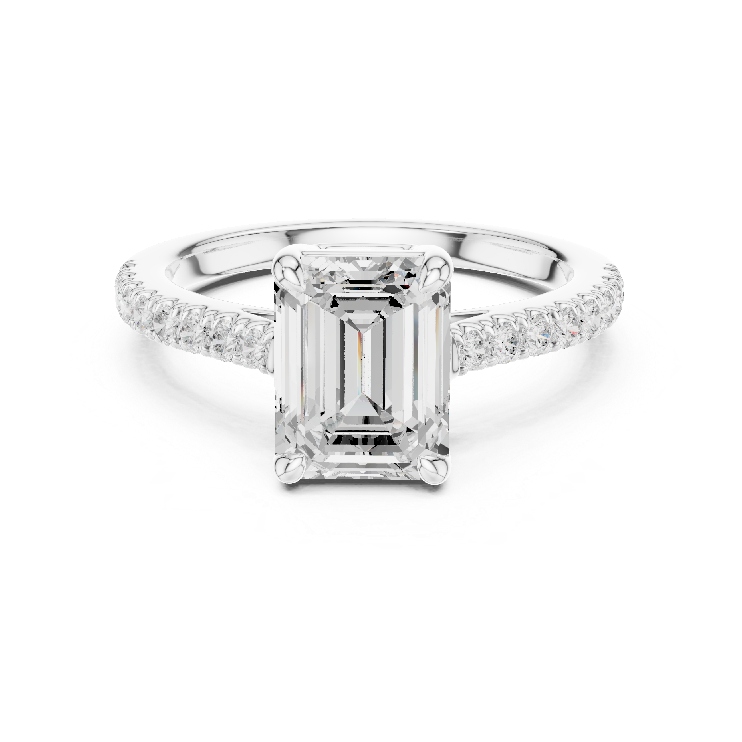 Emerald Cut Diamond Solitaire Ring with Pavé Band