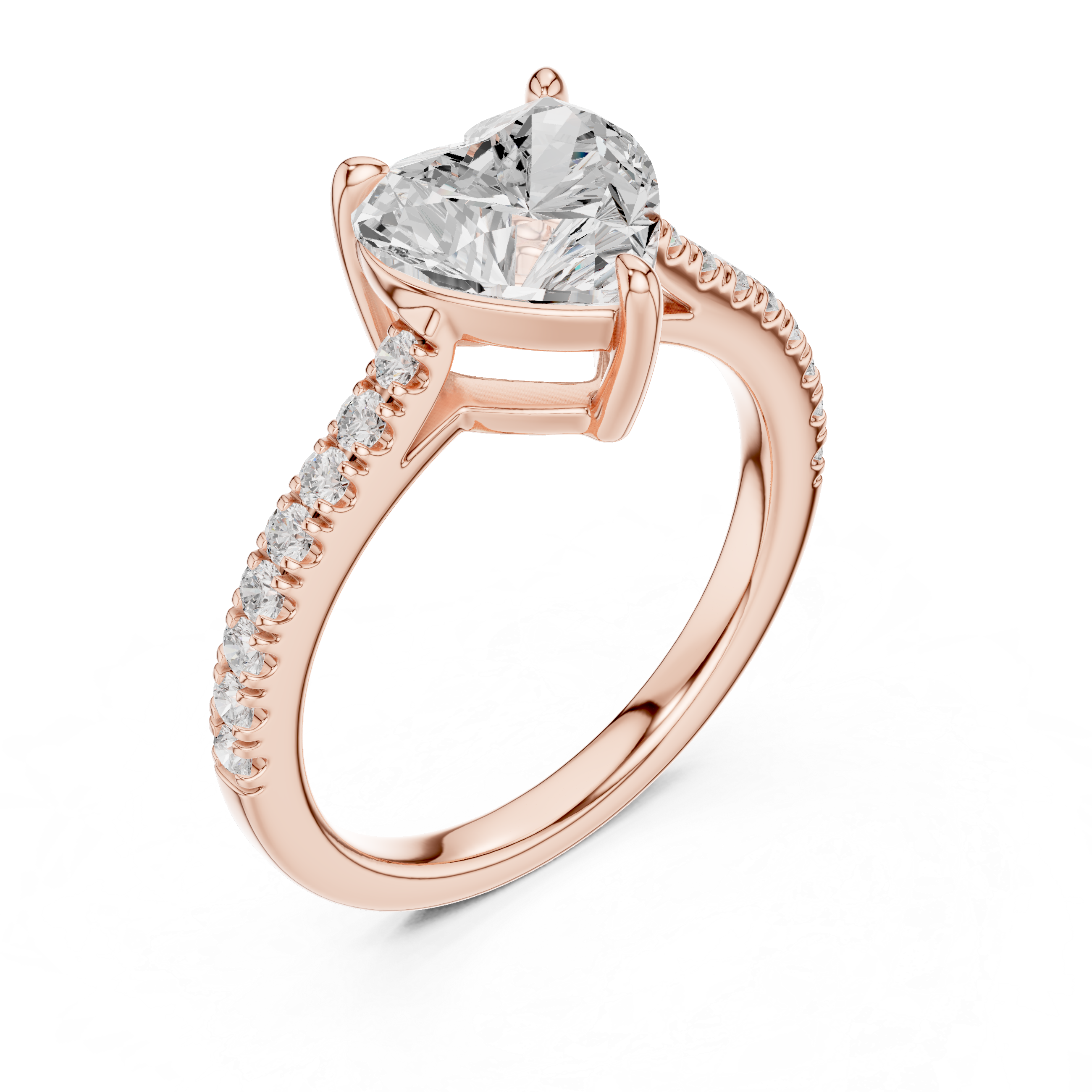Heart Cut Diamond Solitaire Ring with Pavé Band