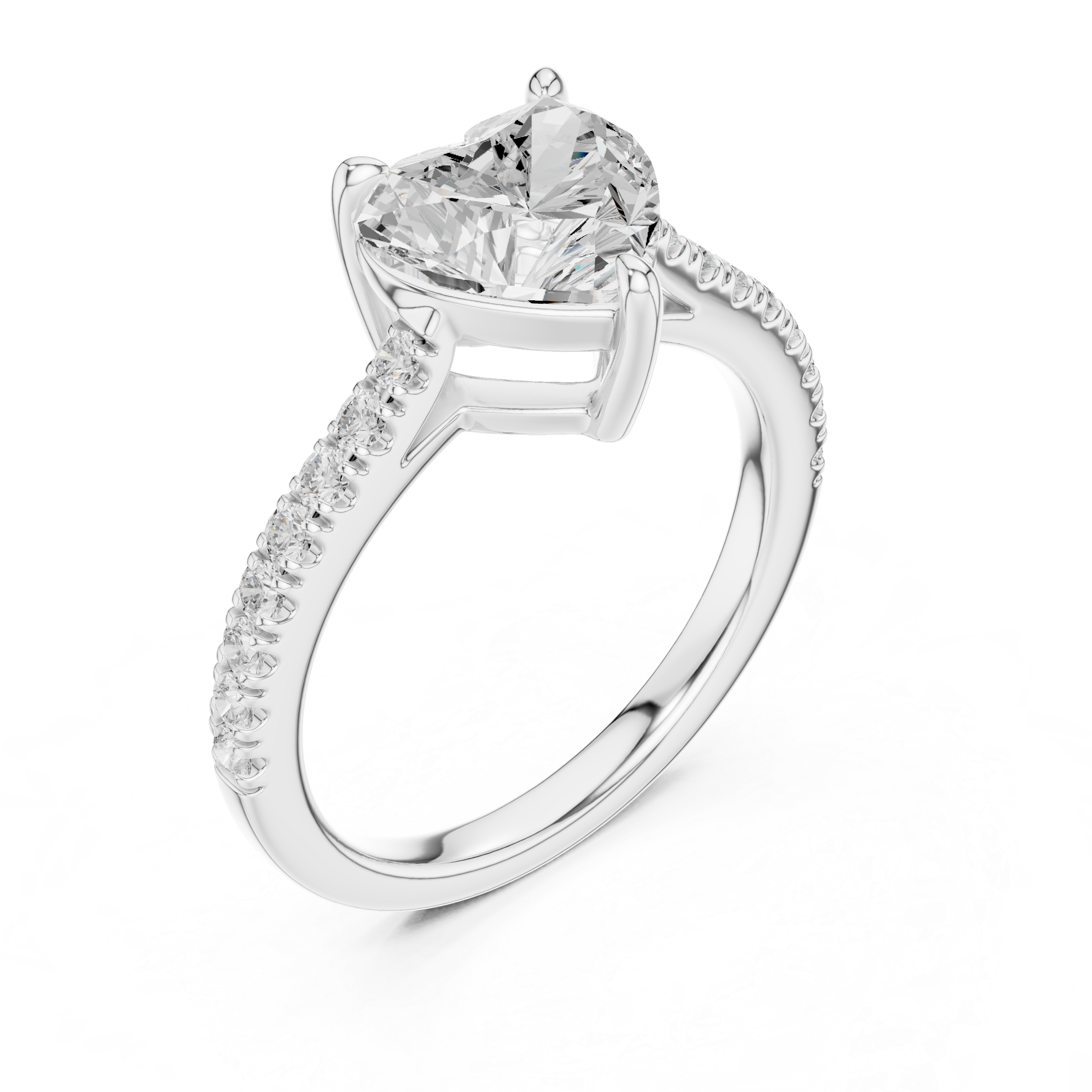 Heart Cut Diamond Solitaire Ring with Pavé Band