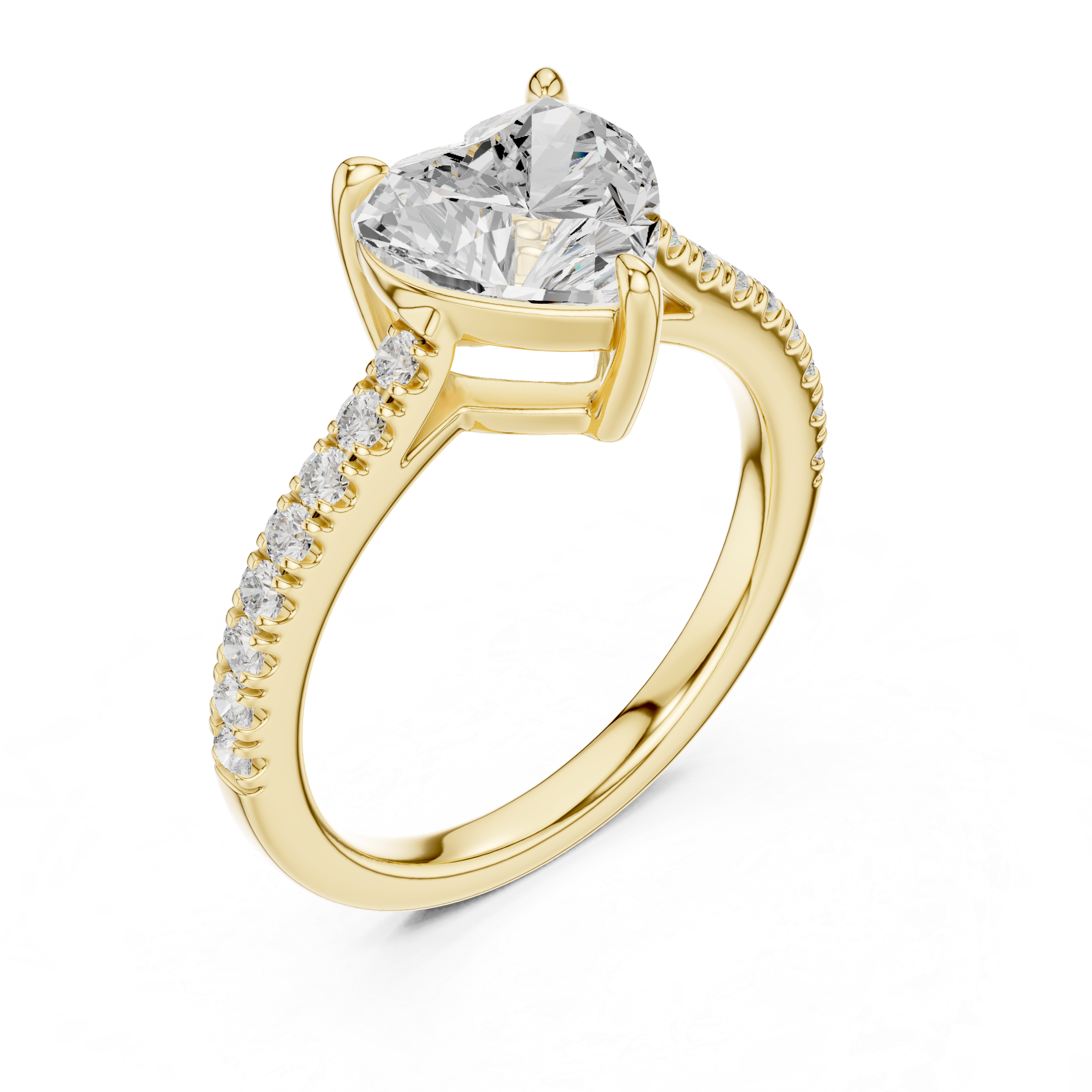 Heart Cut Diamond Solitaire Ring with Pavé Band