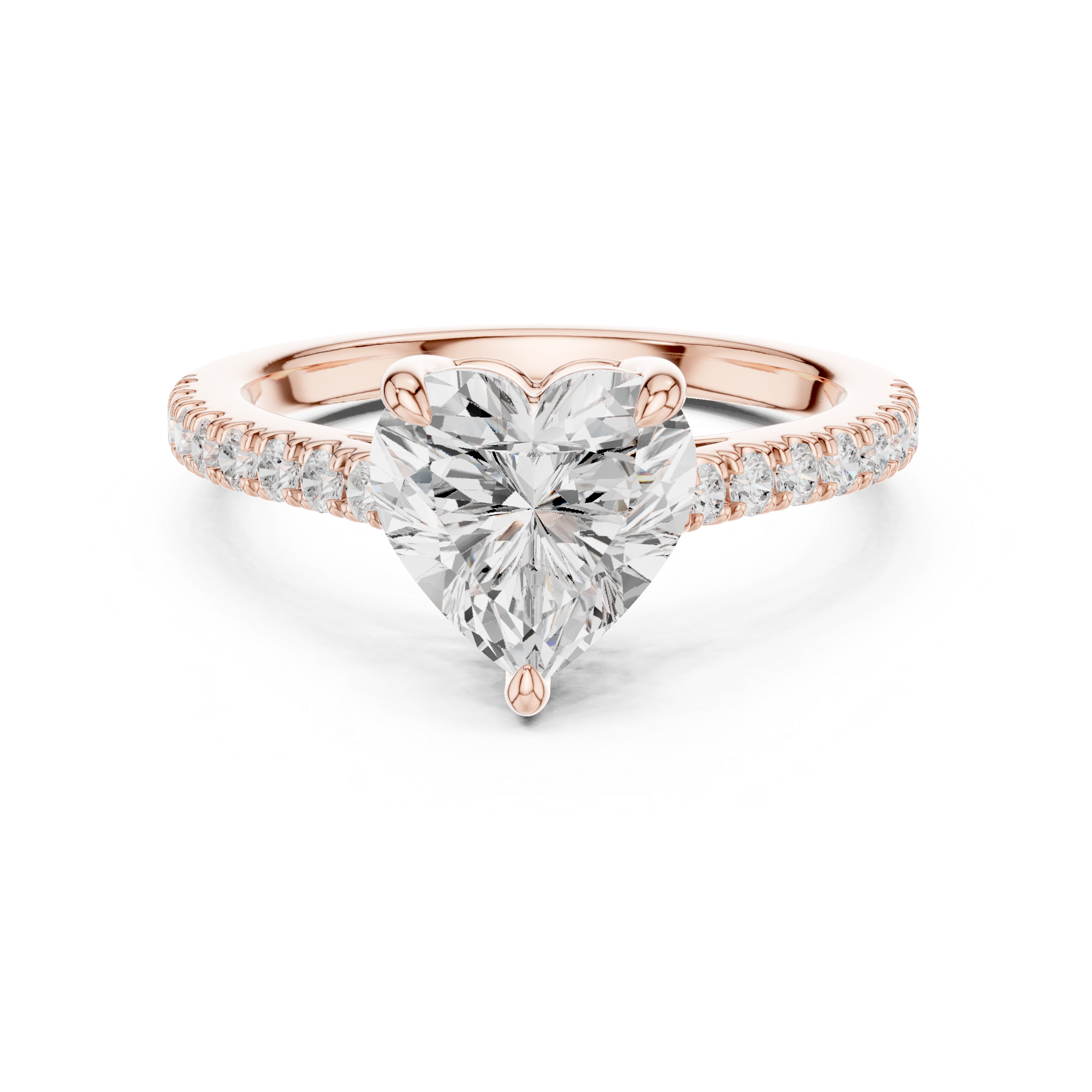 Heart Cut Diamond Solitaire Ring with Pavé Band