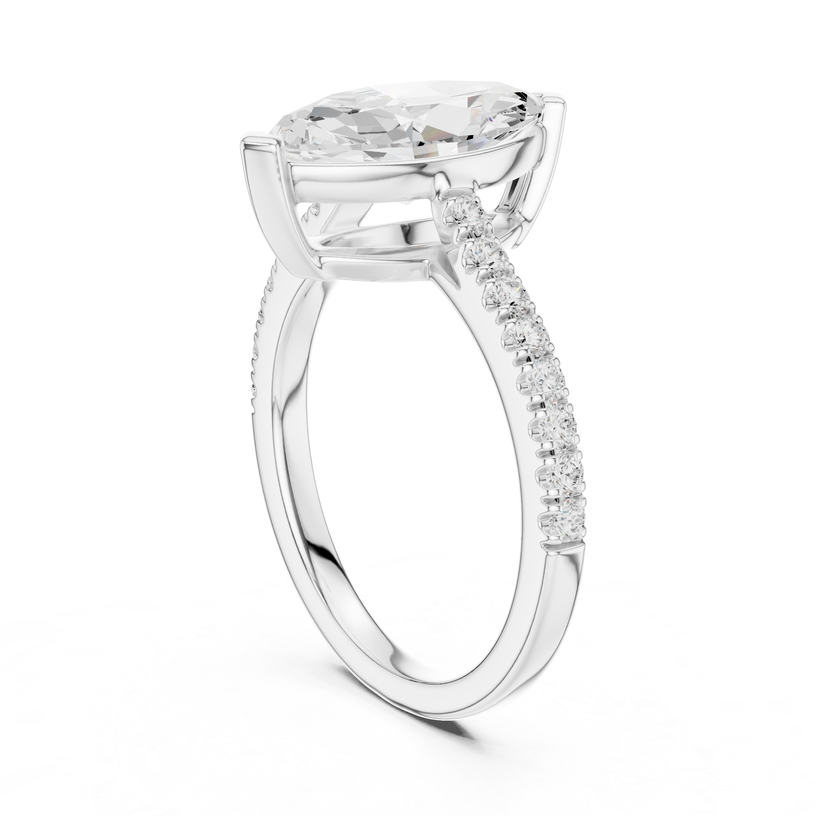 Marquise Cut Diamond Engagement Ring with Pavé Band