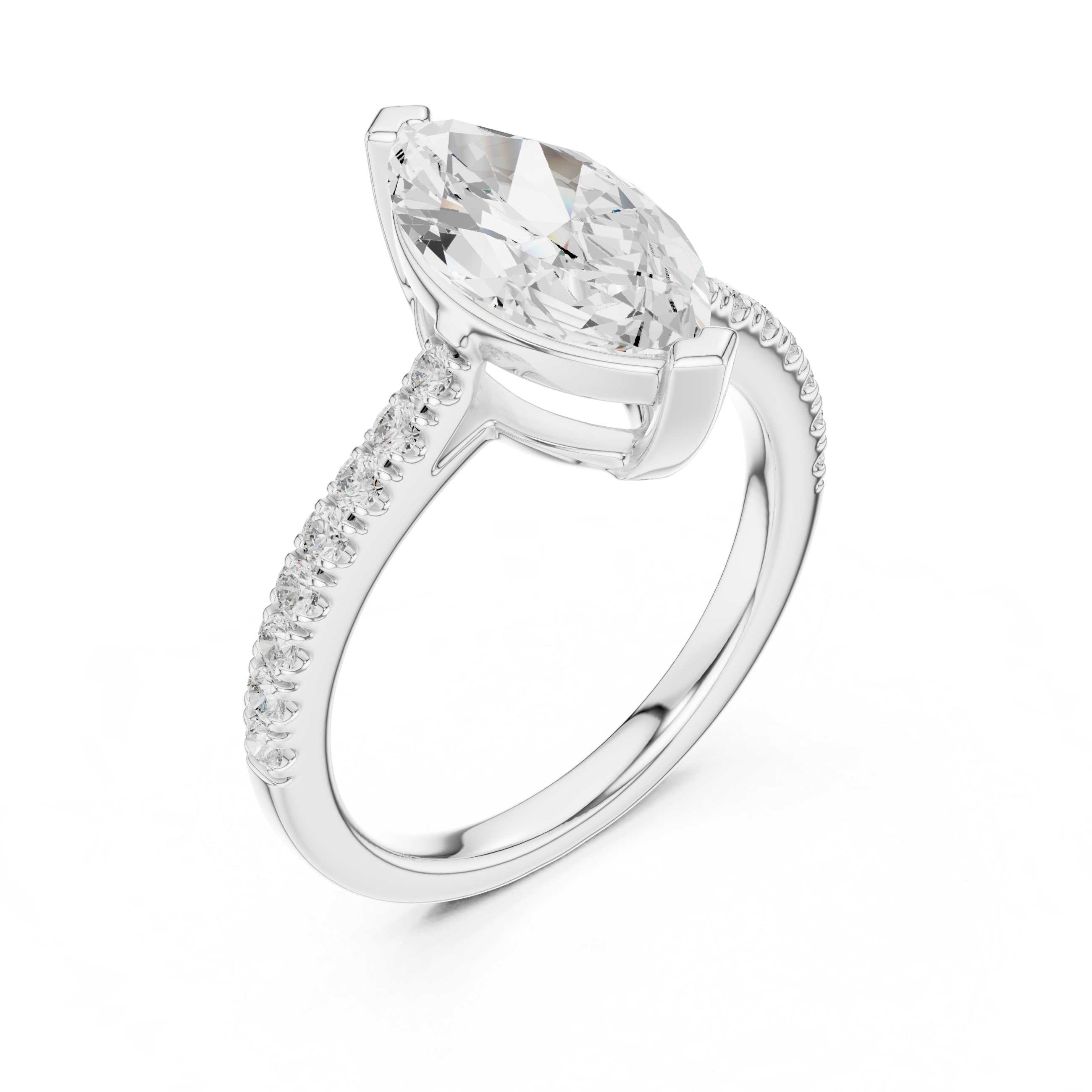 Marquise Cut Diamond Engagement Ring with Pavé Band