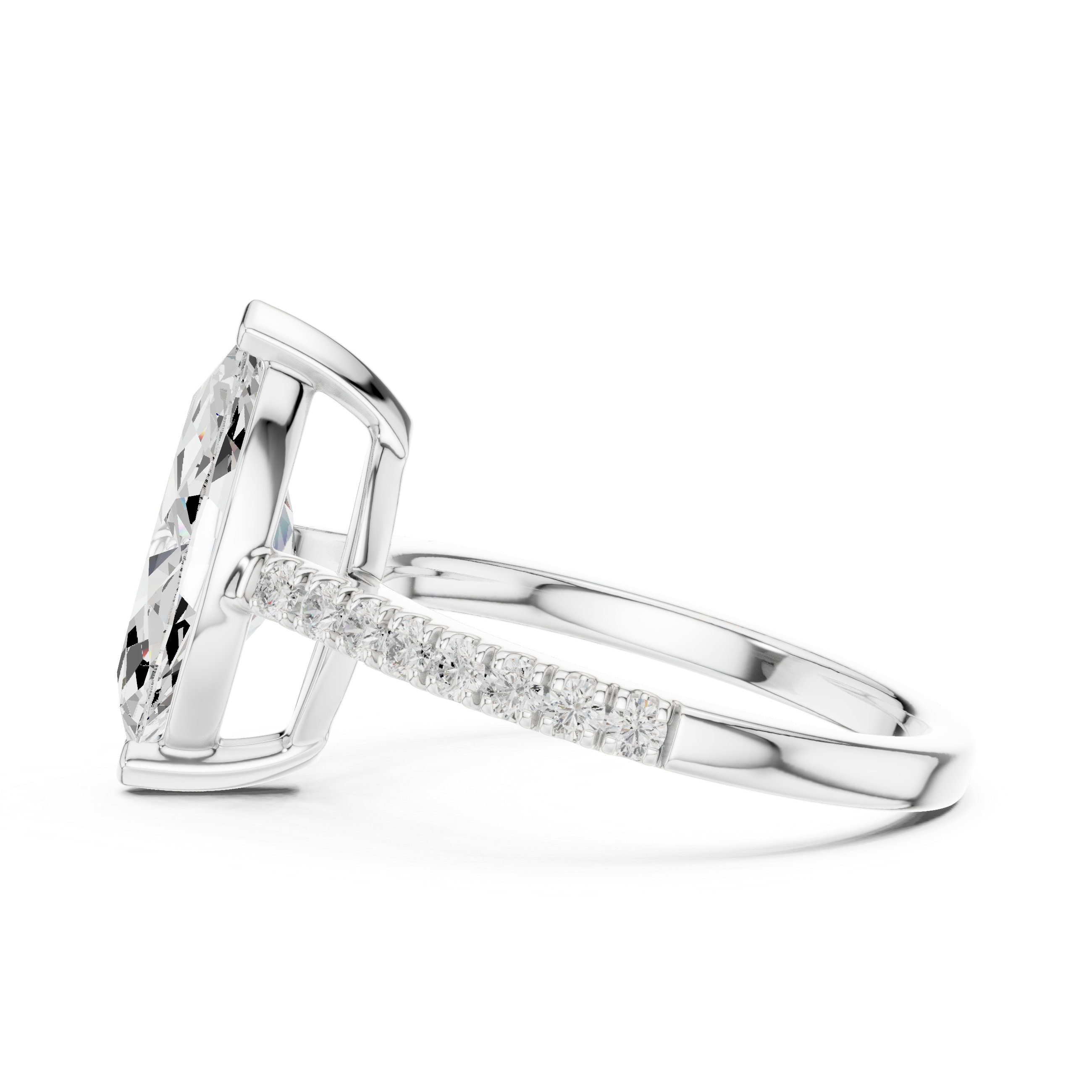 Marquise Cut Diamond Engagement Ring with Pavé Band