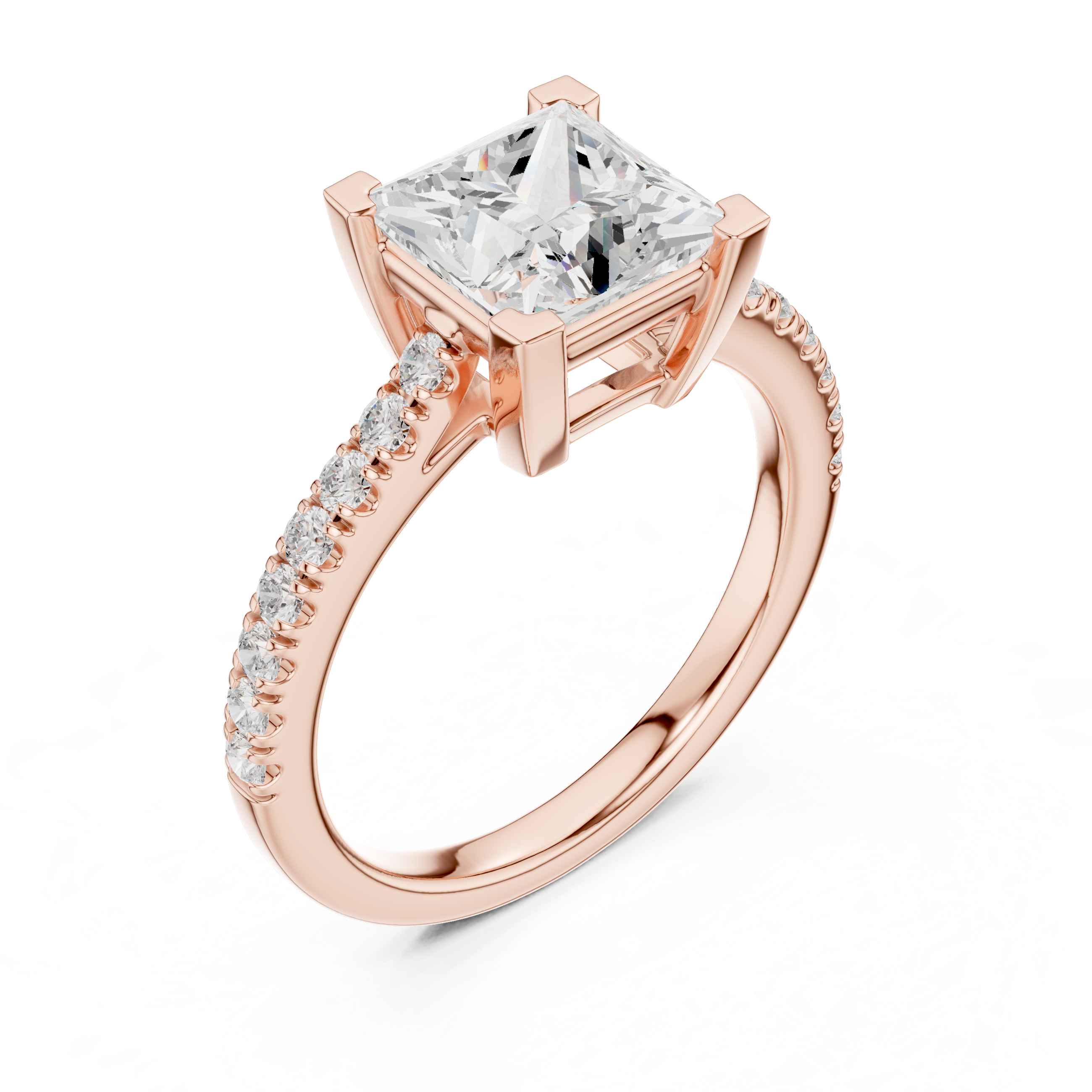Princess Cut Diamond Engagement Ring with Pavé Band