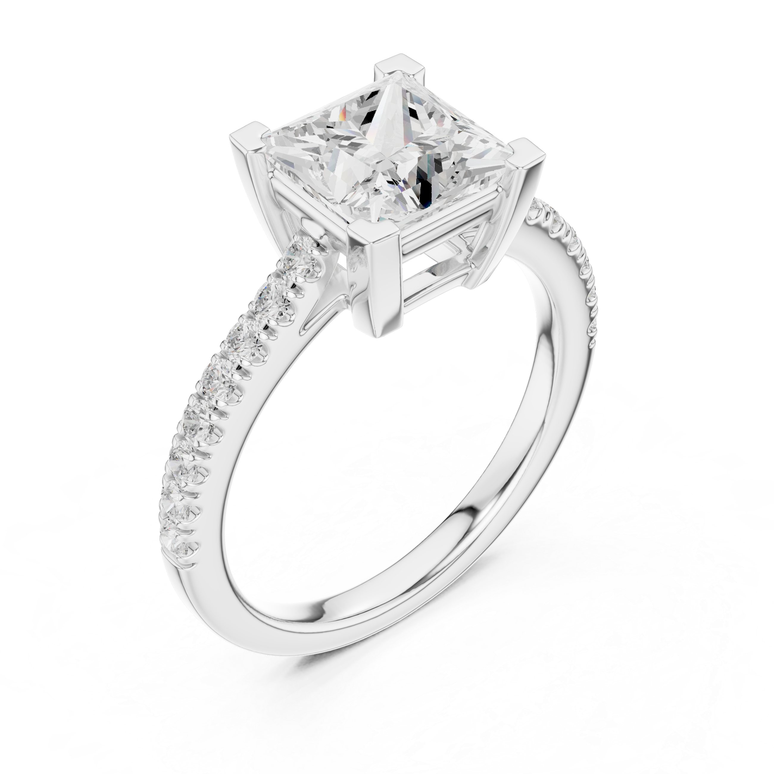 Princess Cut Diamond Engagement Ring with Pavé Band