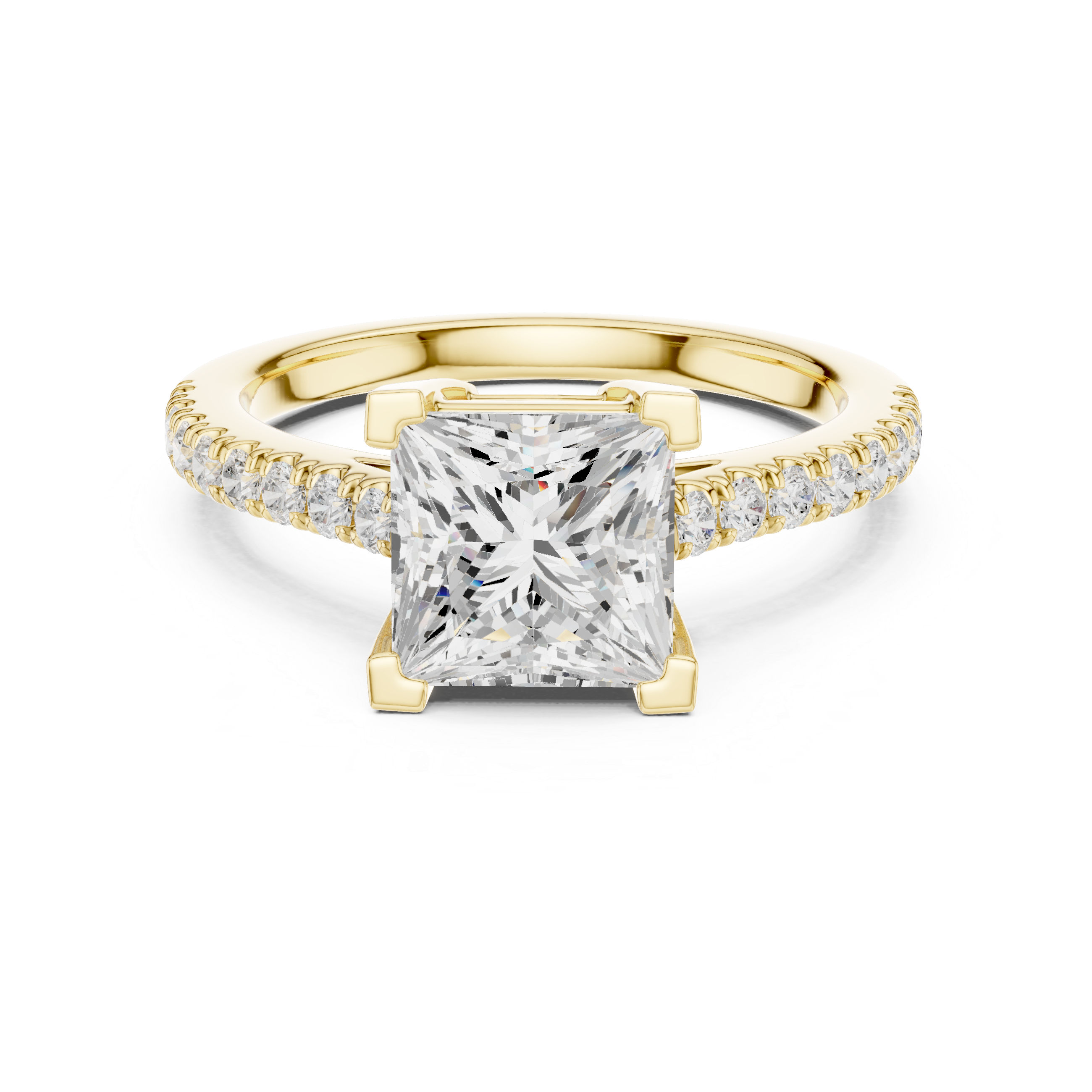 Princess Cut Diamond Engagement Ring with Pavé Band