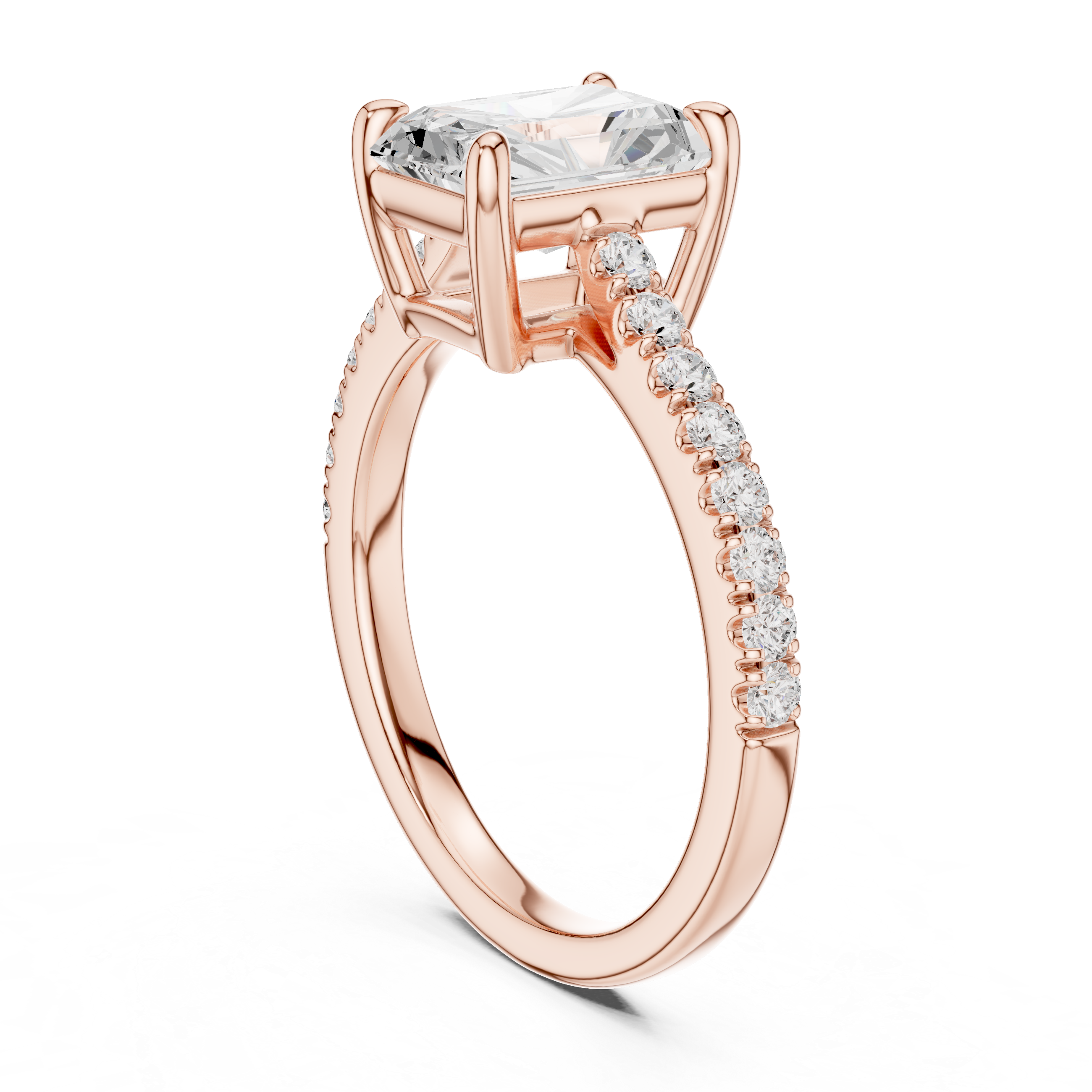 Radiant Cut Diamond Engagement Ring with Pavé Band