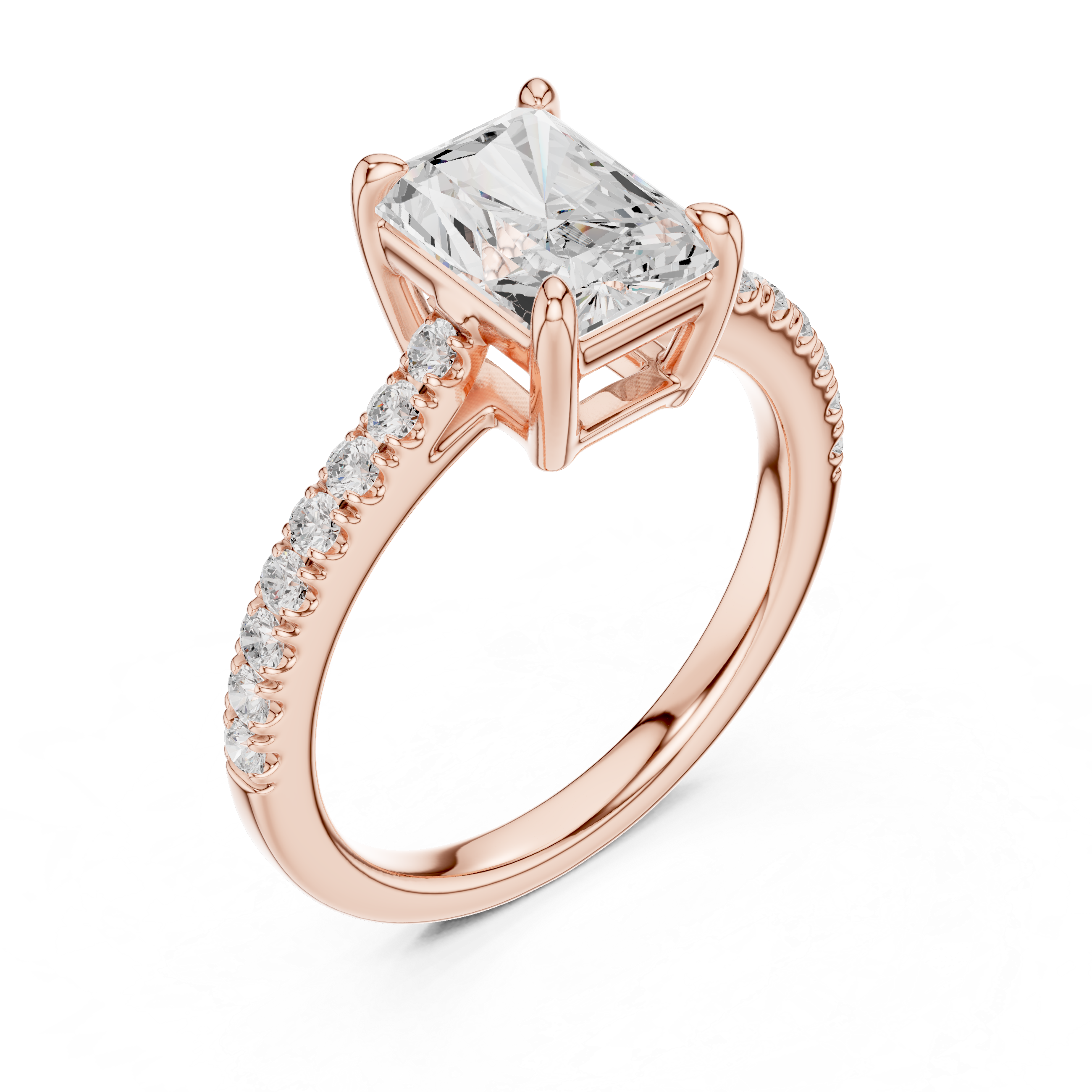 Radiant Cut Diamond Engagement Ring with Pavé Band