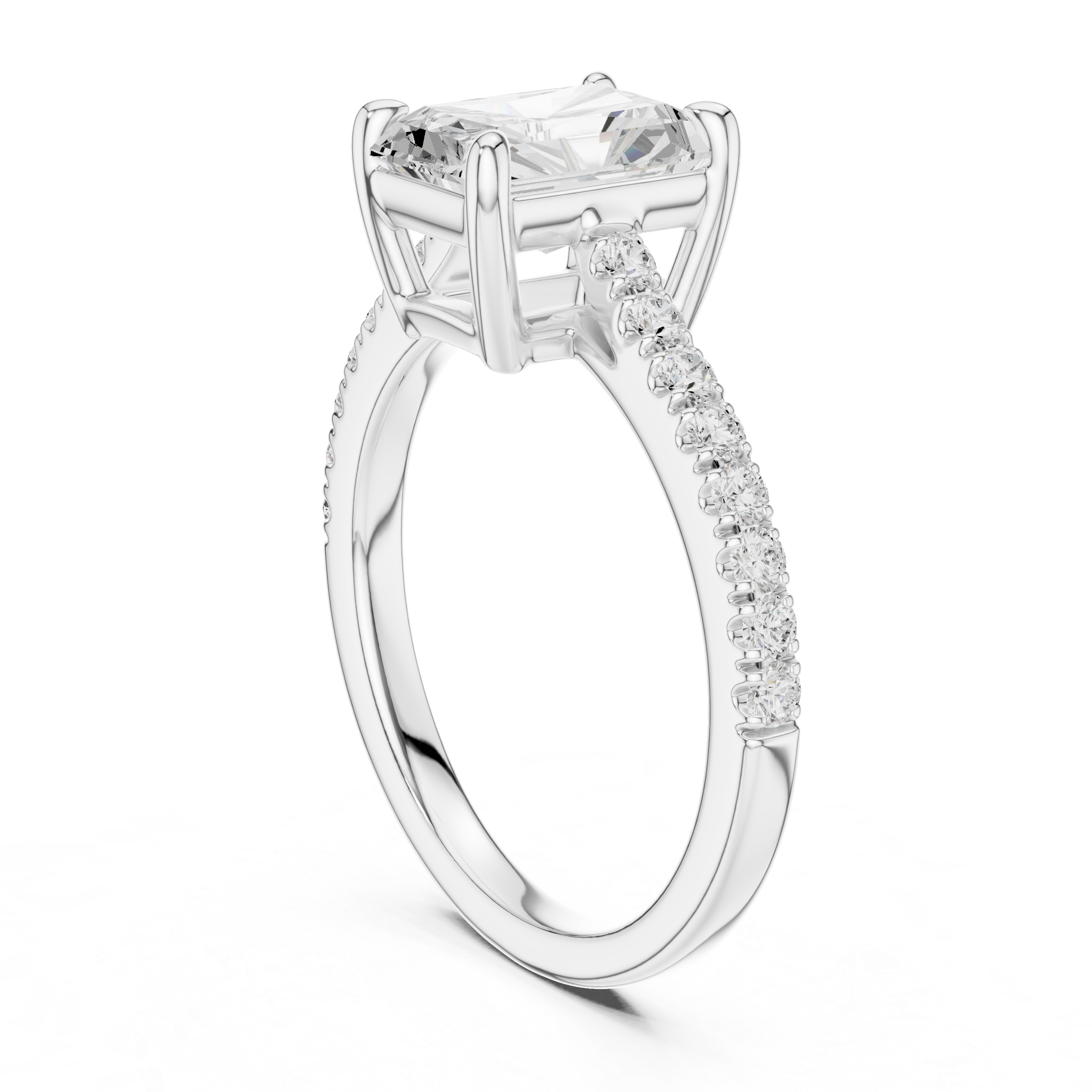 Radiant Cut Diamond Engagement Ring with Pavé Band