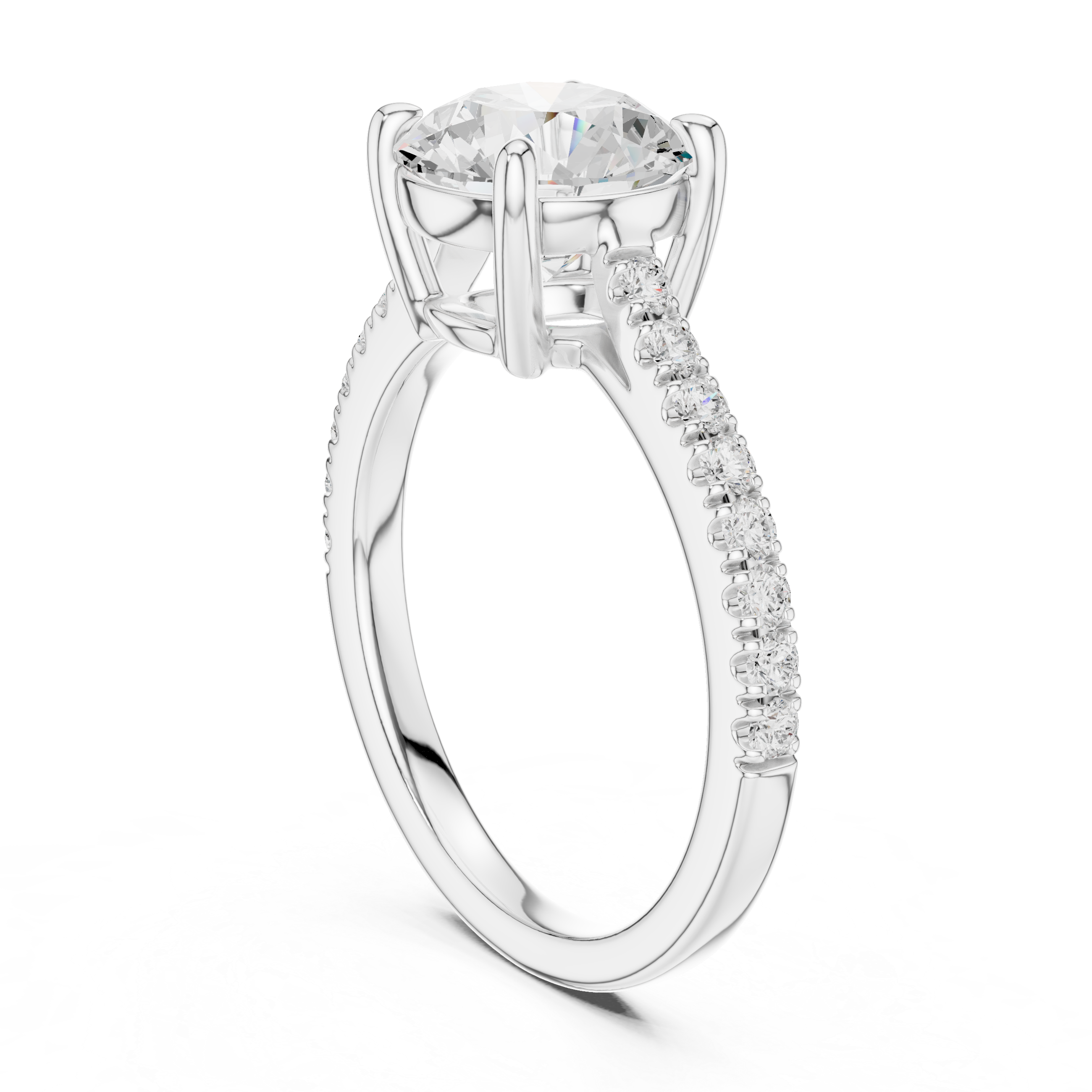 Round Cut Diamond Solitaire Ring with Pavé Band