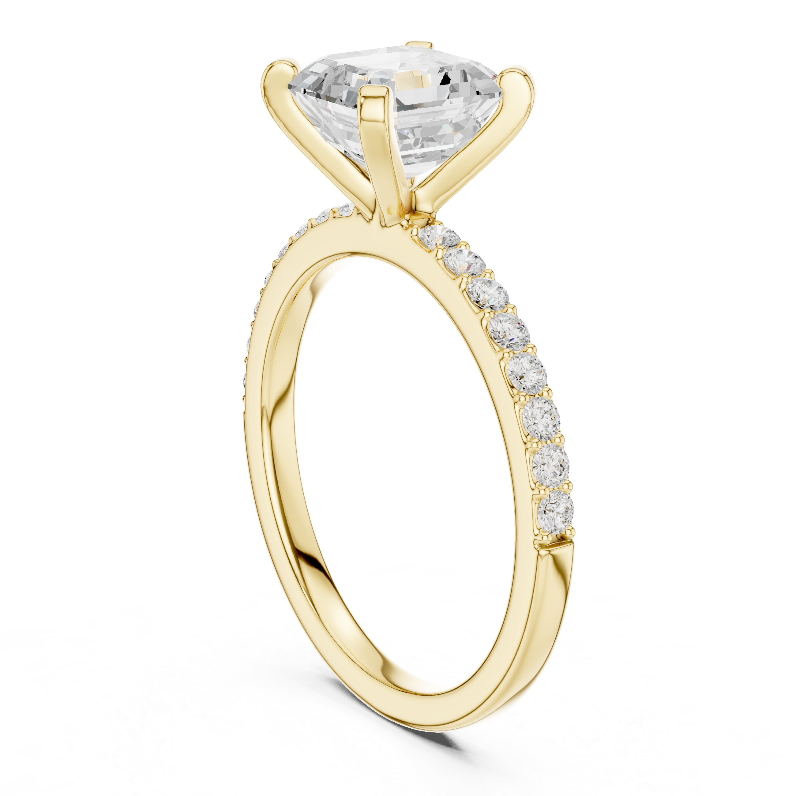 Petite Asscher Cut Diamond Ring with Pavé Band