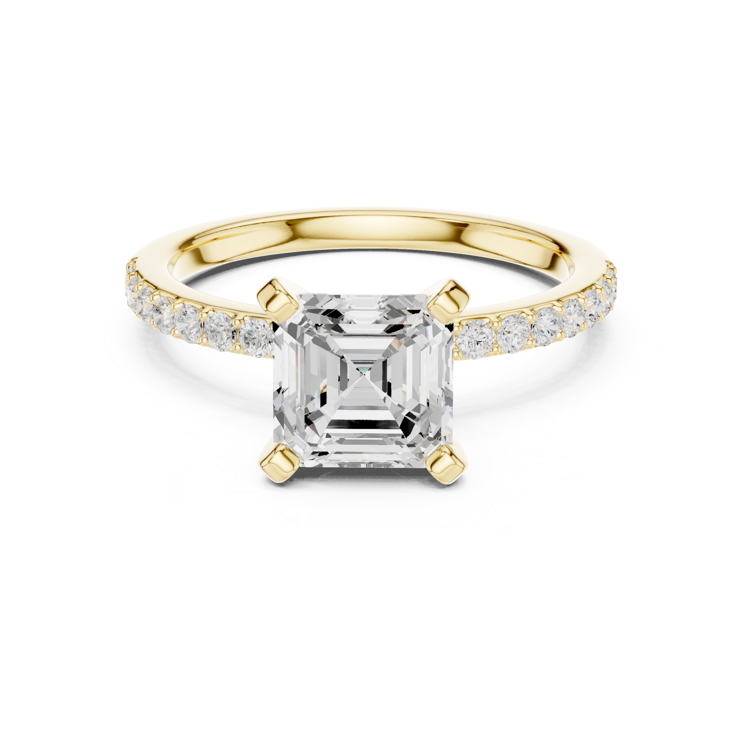 Petite Asscher Cut Diamond Ring with Pavé Band