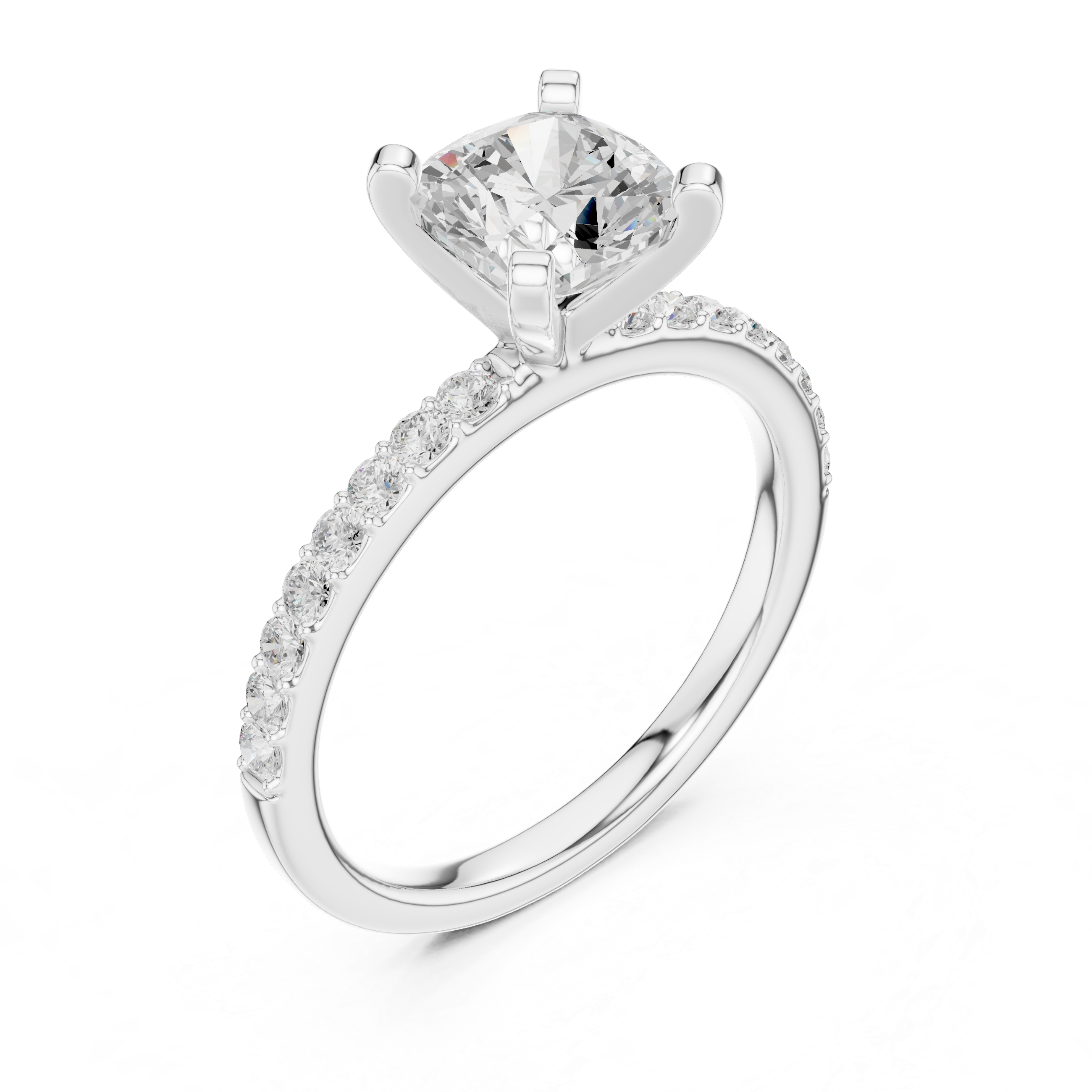 Petite Cushion Cut Diamond Ring with Pavé Band