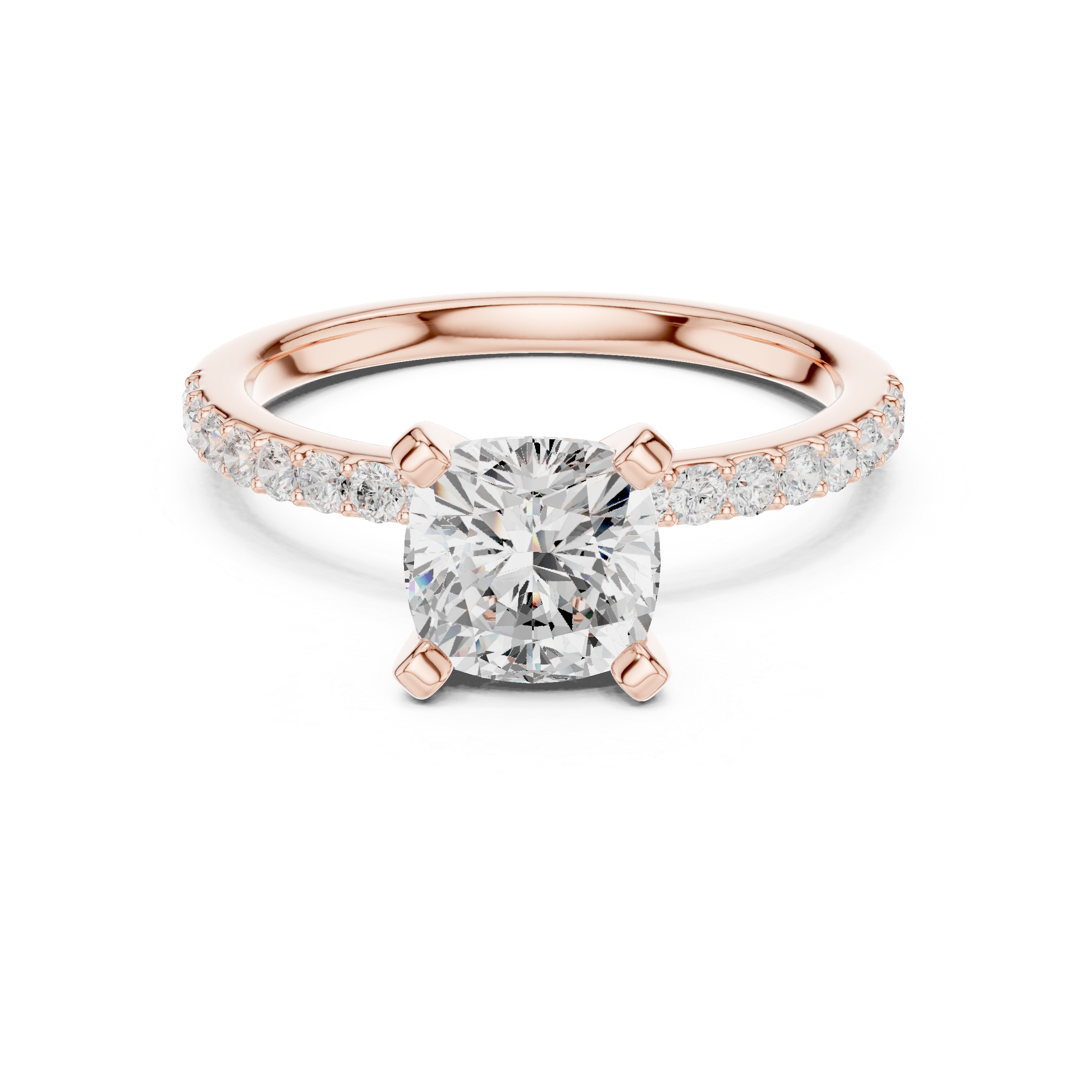 Petite Cushion Cut Diamond Ring with Pavé Band