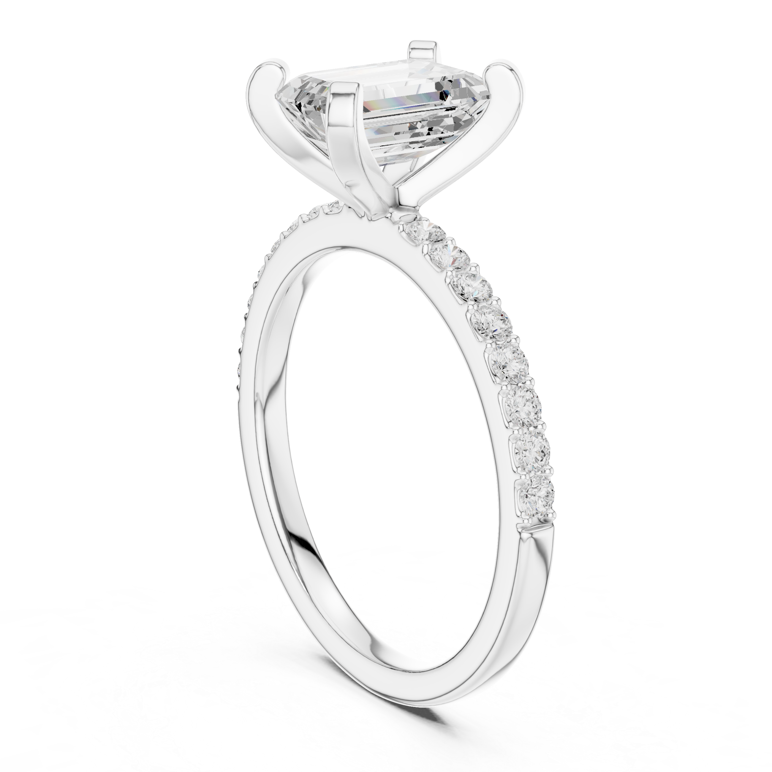 Petite Emerald Cut Diamond Ring with Pavé Band