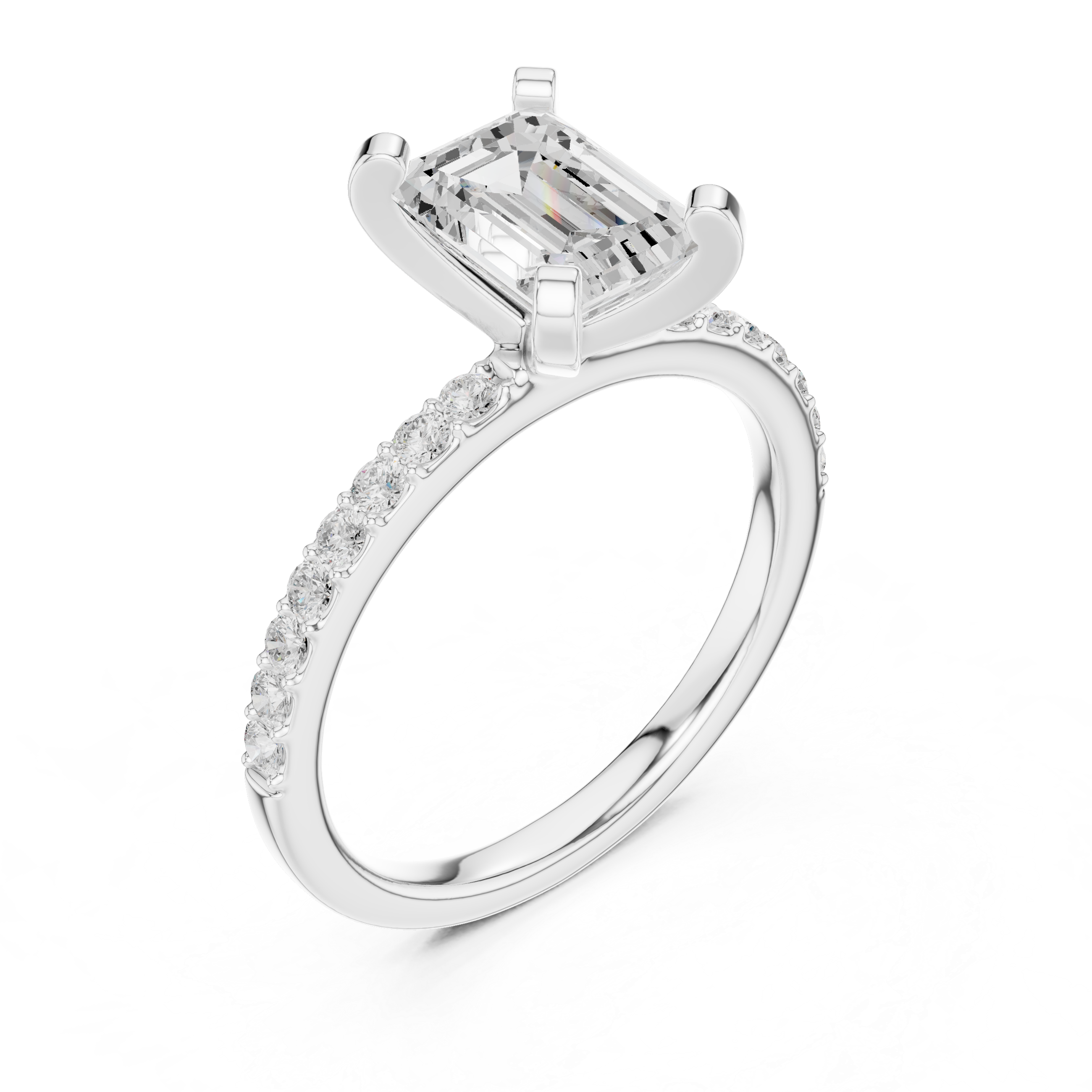 Petite Emerald Cut Diamond Ring with Pavé Band