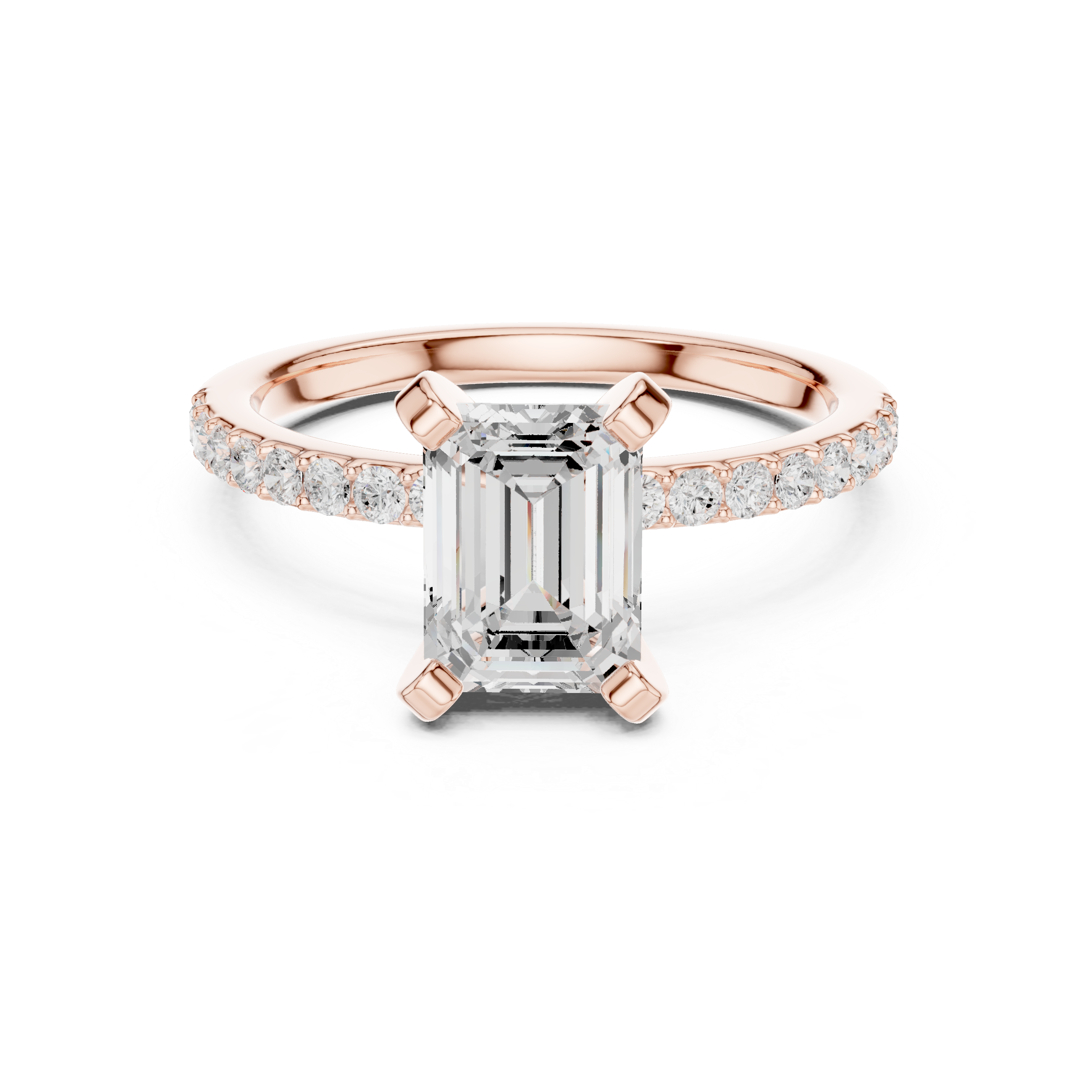 Petite Emerald Cut Diamond Ring with Pavé Band