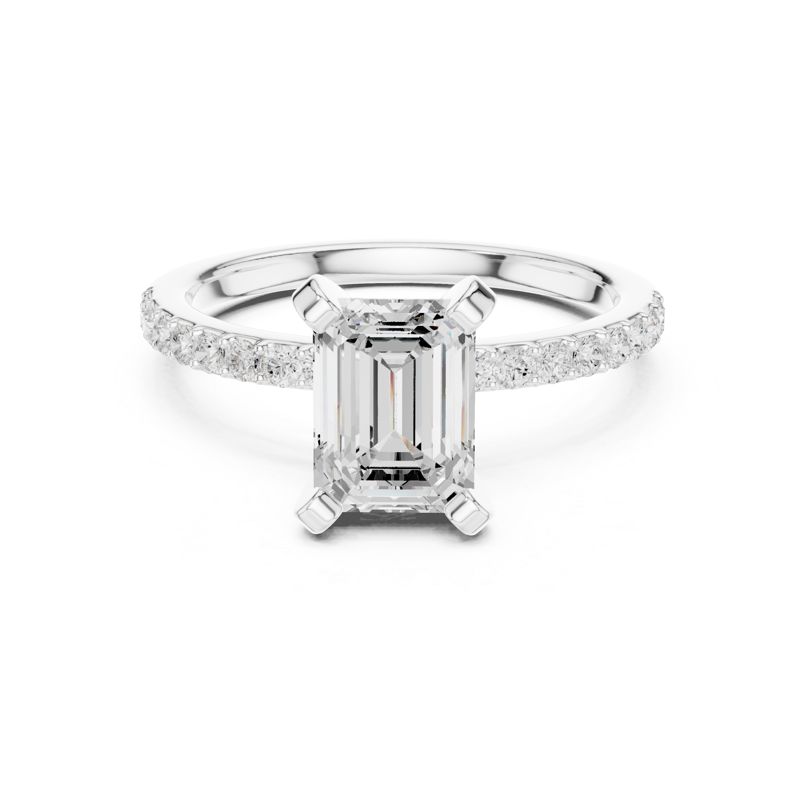 Petite Emerald Cut Diamond Ring with Pavé Band
