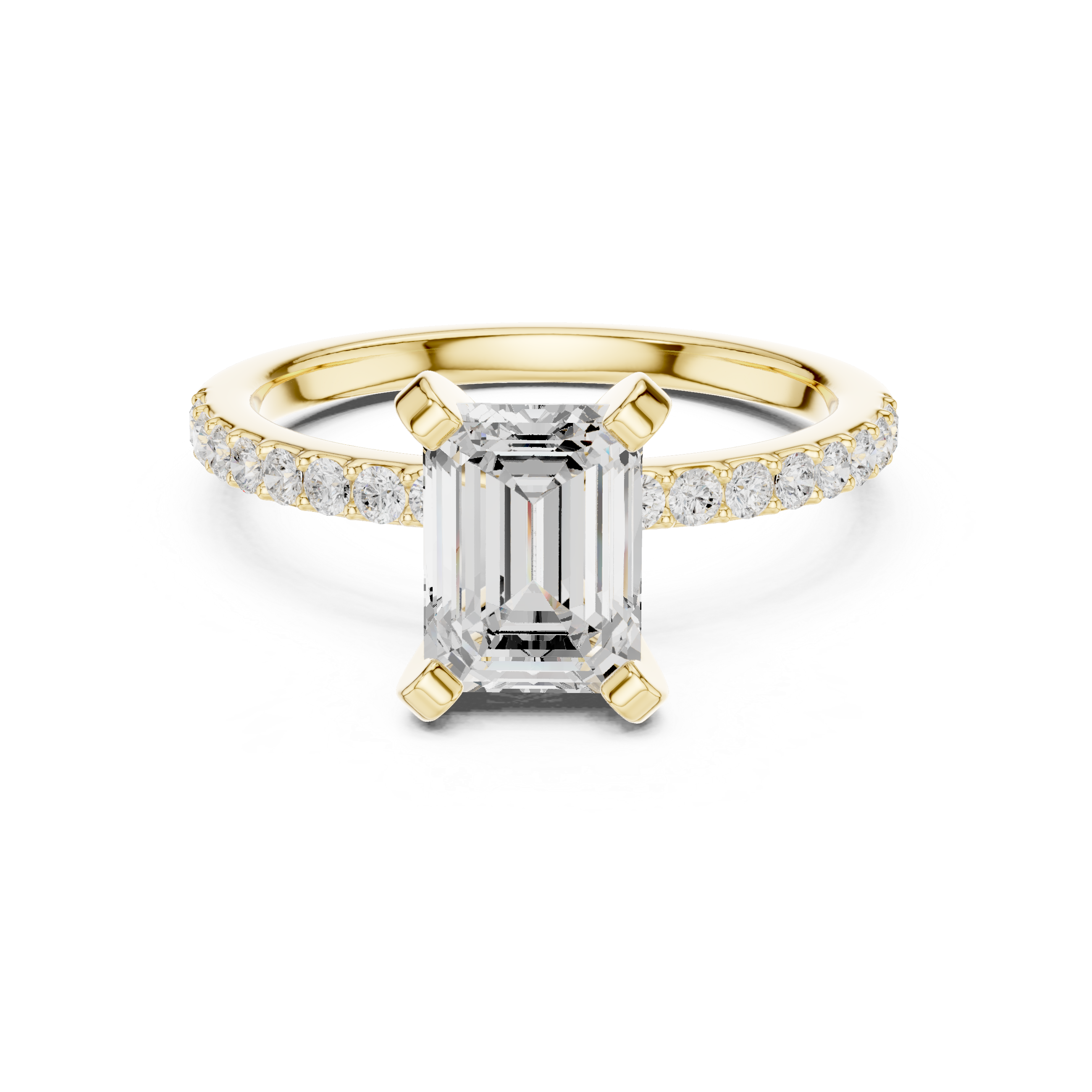 Petite Emerald Cut Diamond Ring with Pavé Band
