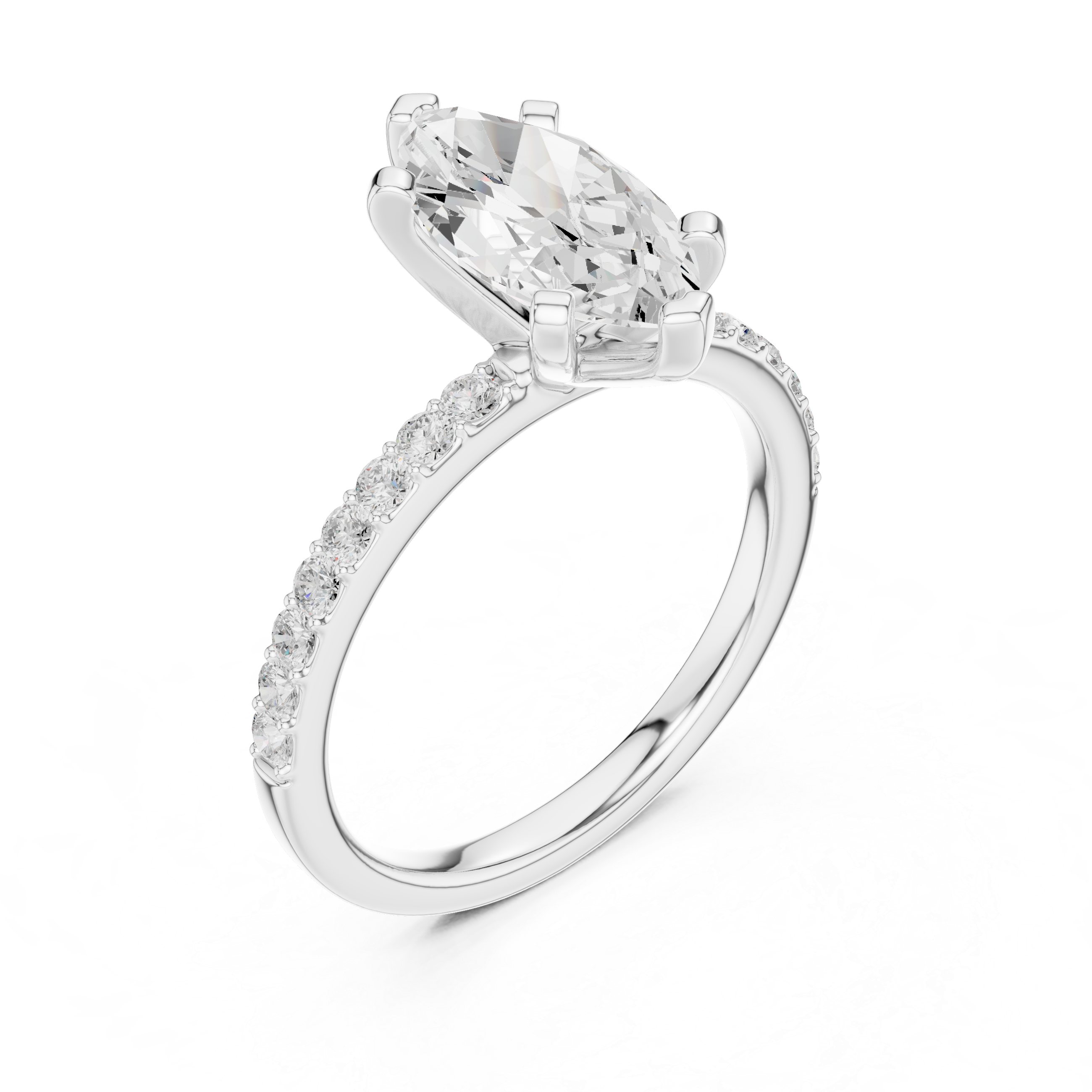 Petite Marquise Cut Diamond Ring with Pavé Band