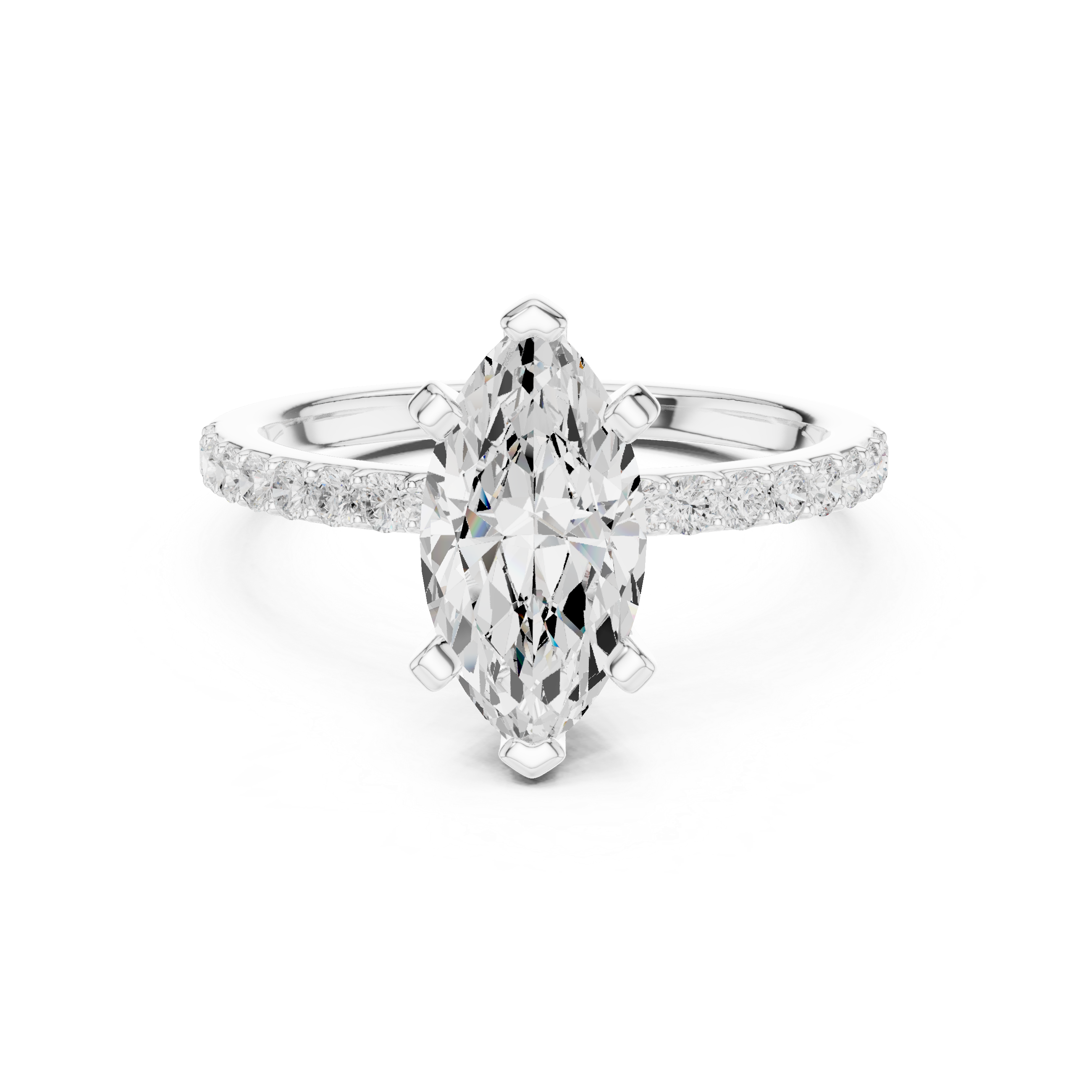 Petite Marquise Cut Diamond Ring with Pavé Band