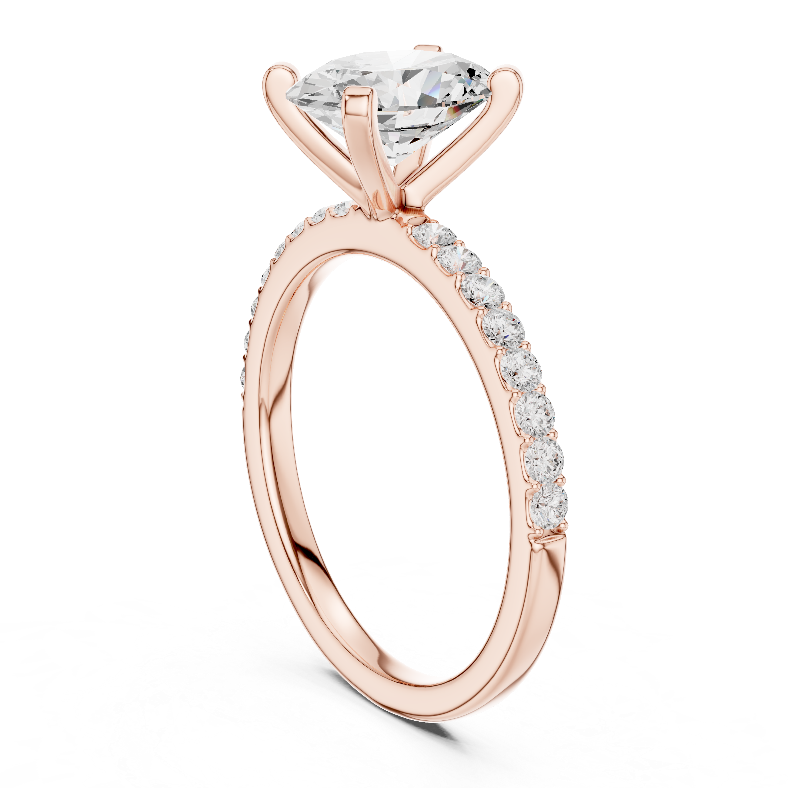 Petite Oval Cut Diamond Ring with Pavé Band