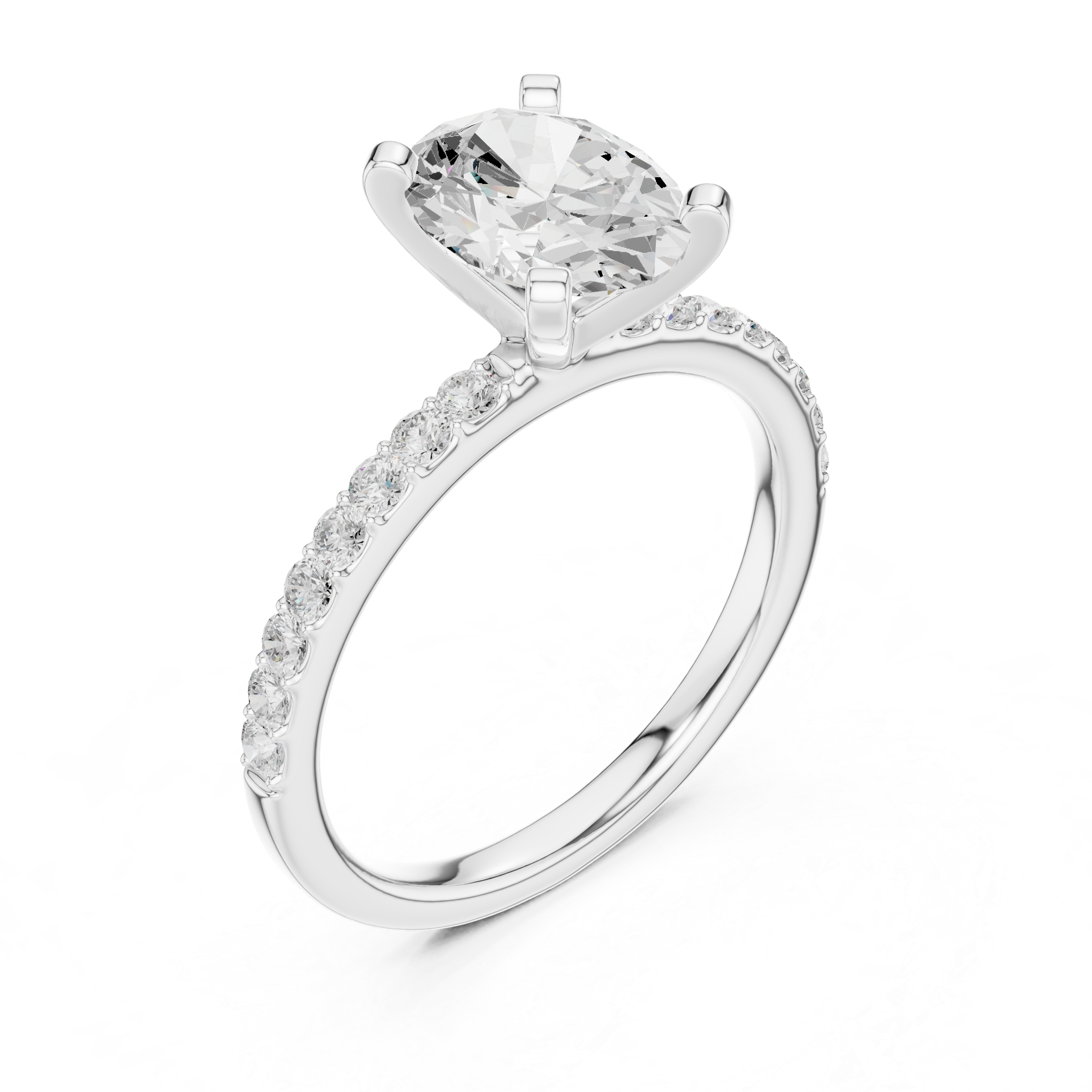 Petite Oval Cut Diamond Ring with Pavé Band