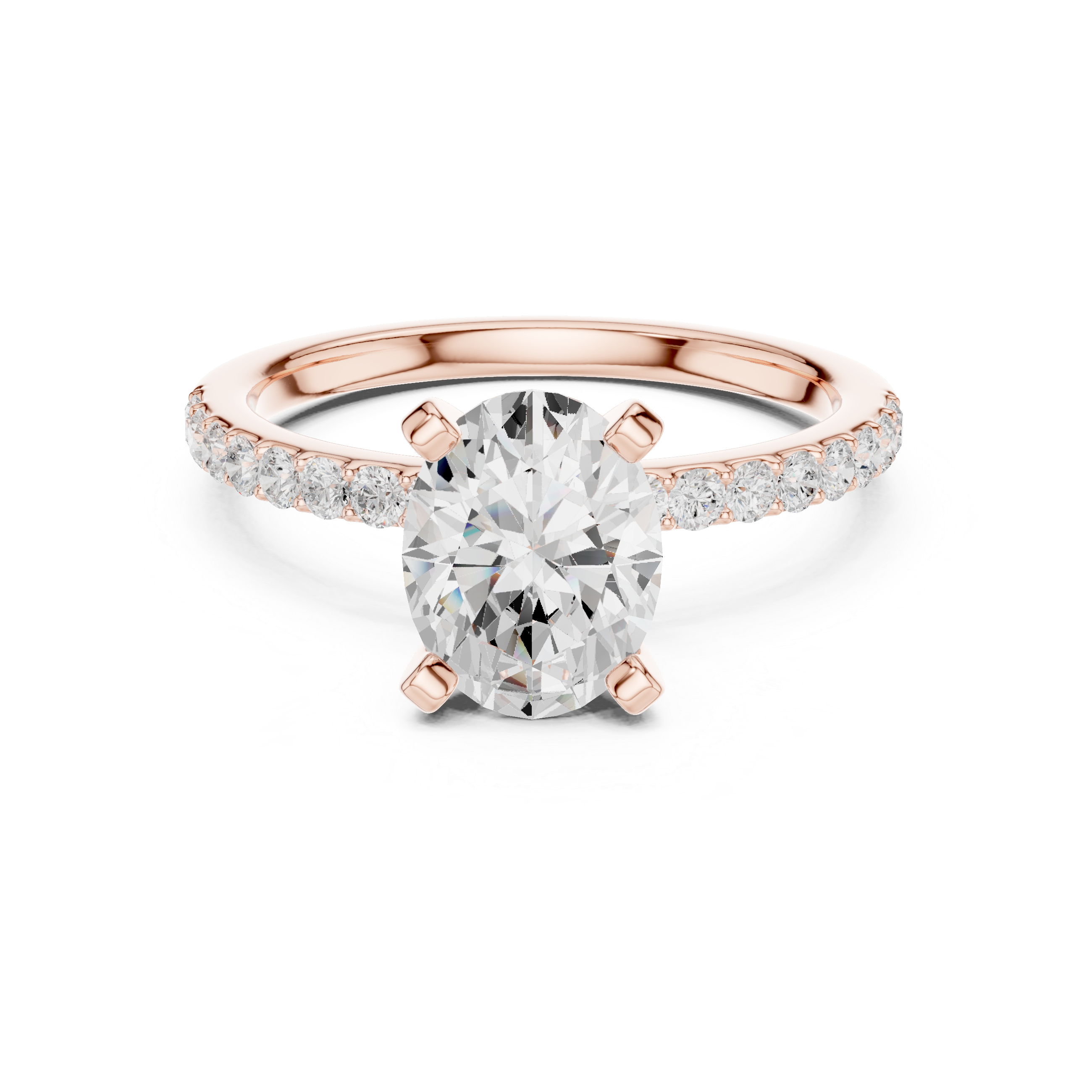 Petite Oval Cut Diamond Ring with Pavé Band