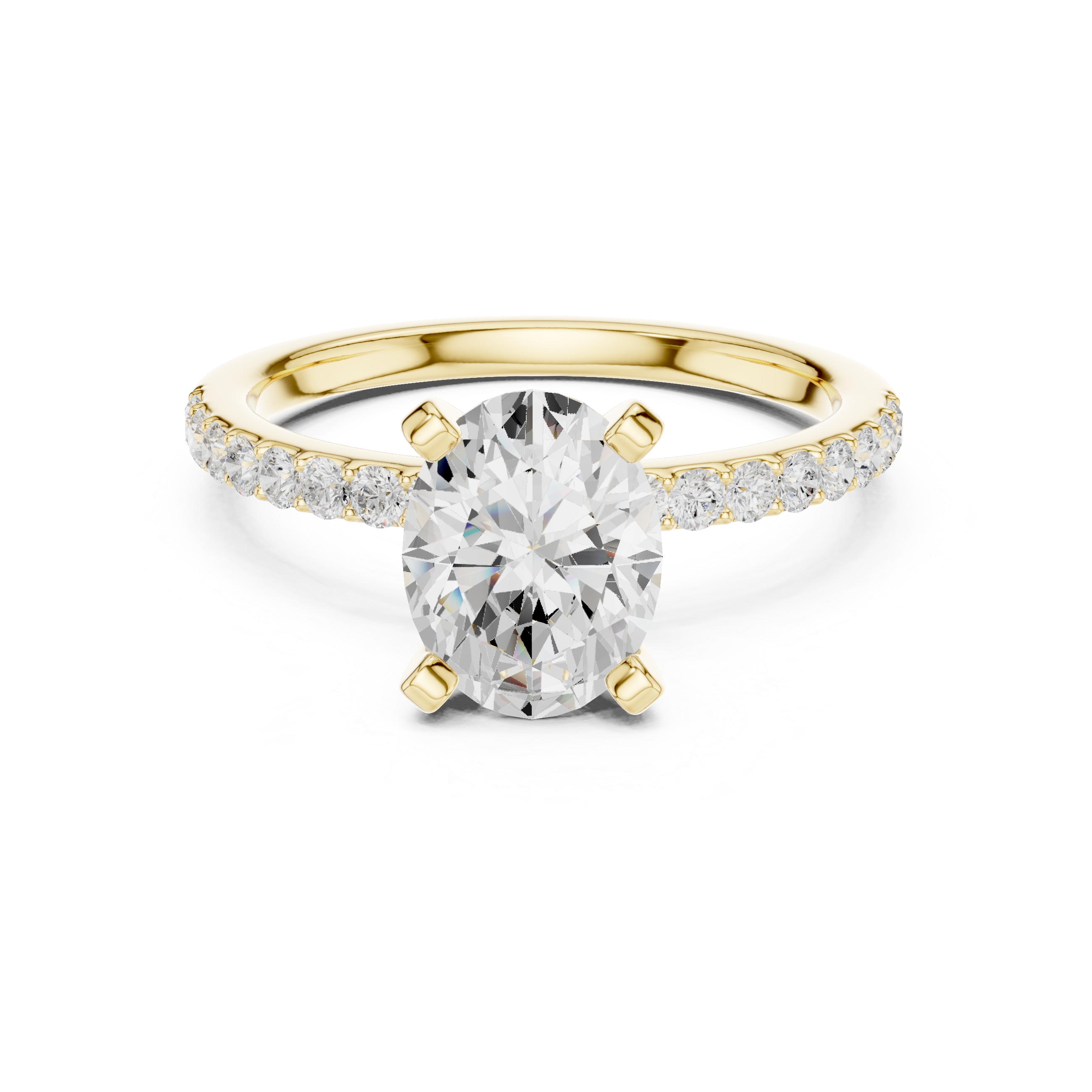 Petite Oval Cut Diamond Ring with Pavé Band