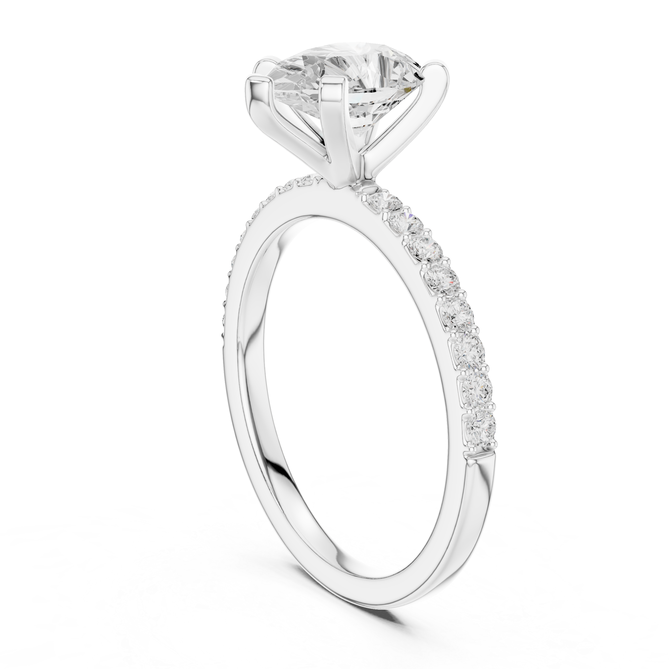 Petite Pear Cut Diamond Ring with Pavé Band