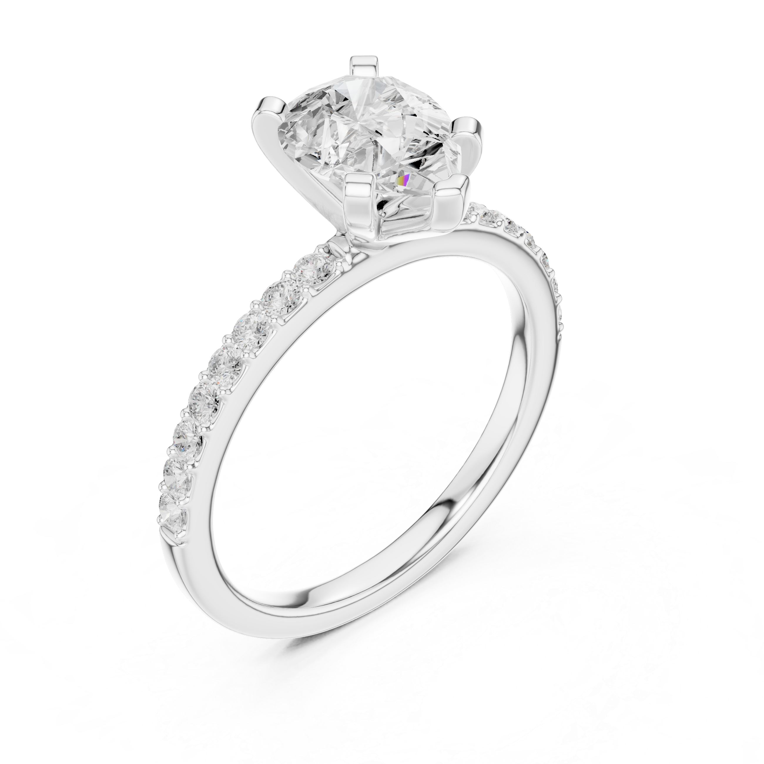 Petite Pear Cut Diamond Ring with Pavé Band