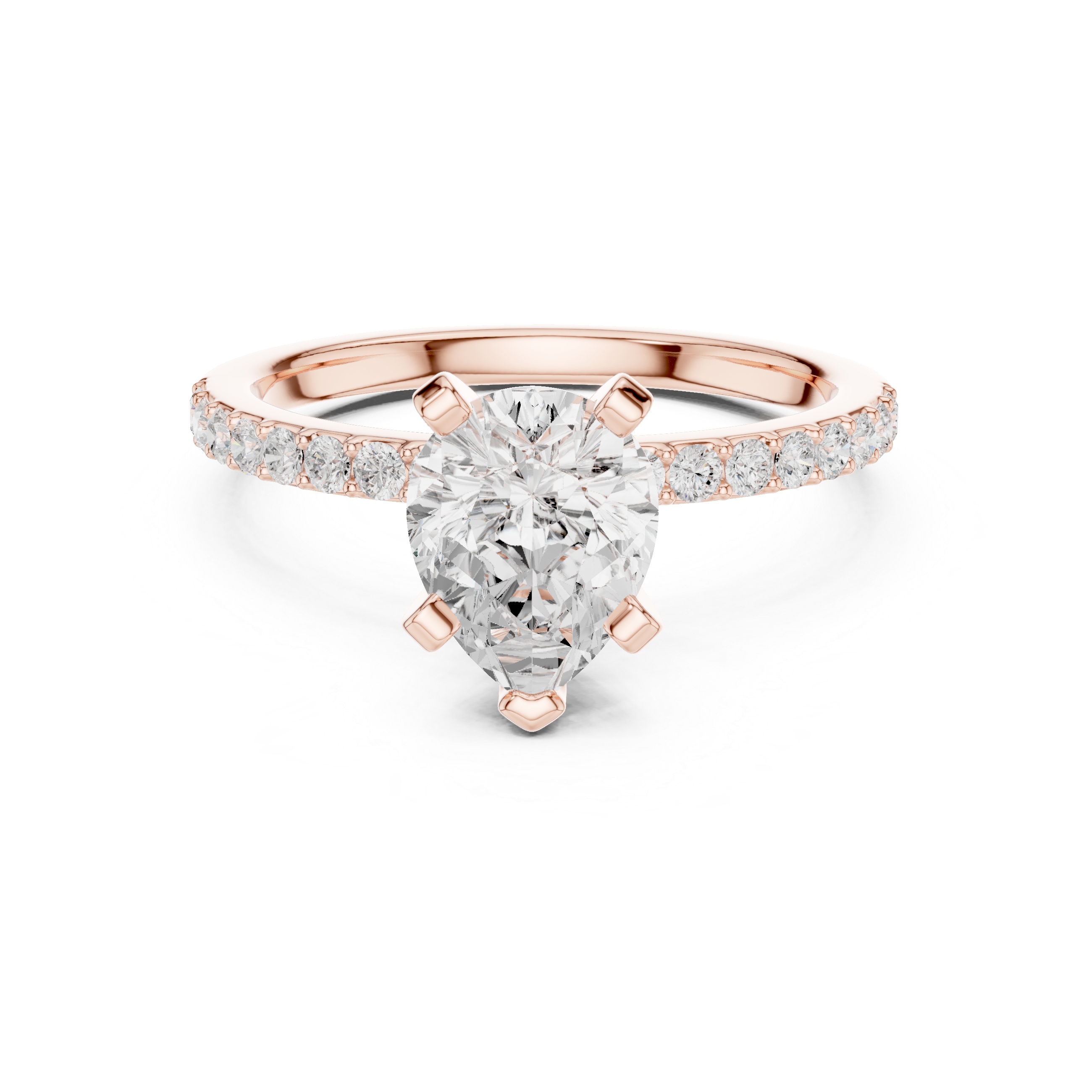 Petite Pear Cut Diamond Ring with Pavé Band
