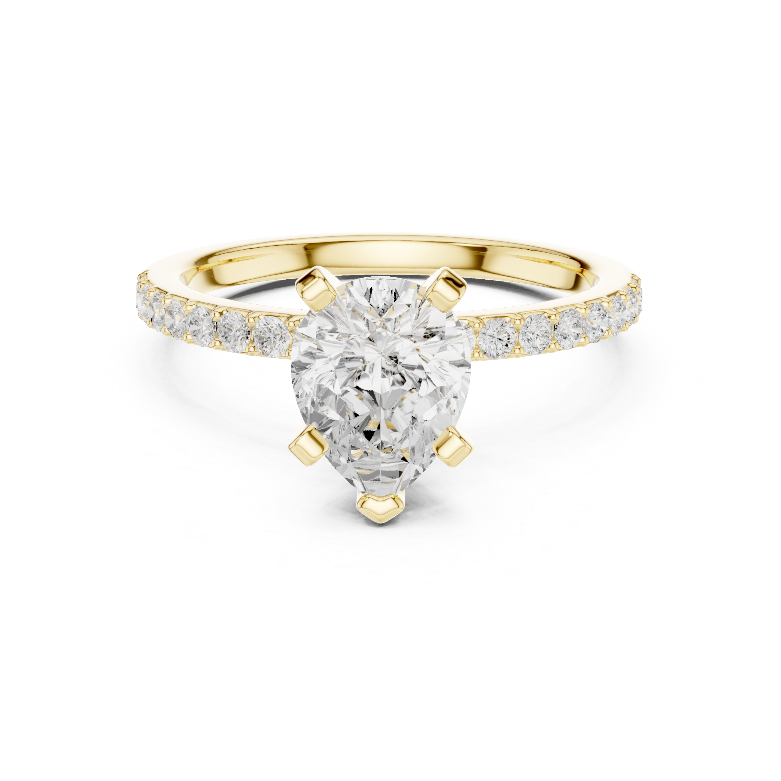 Petite Pear Cut Diamond Ring with Pavé Band